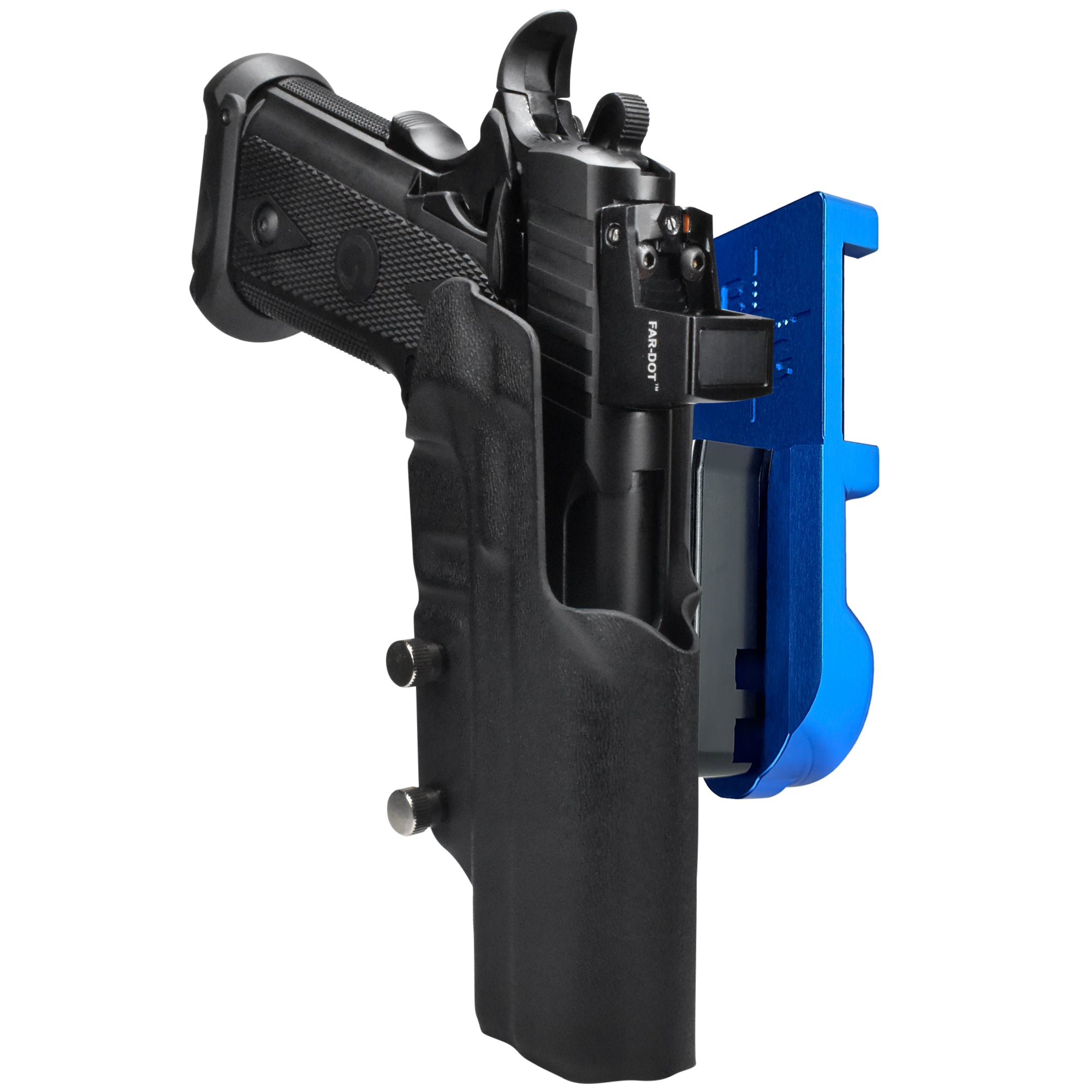 Girsan Witness2311 IPSC/USPA Quick Mount Holster with Blue Belt Attachment, Black Holster Shell