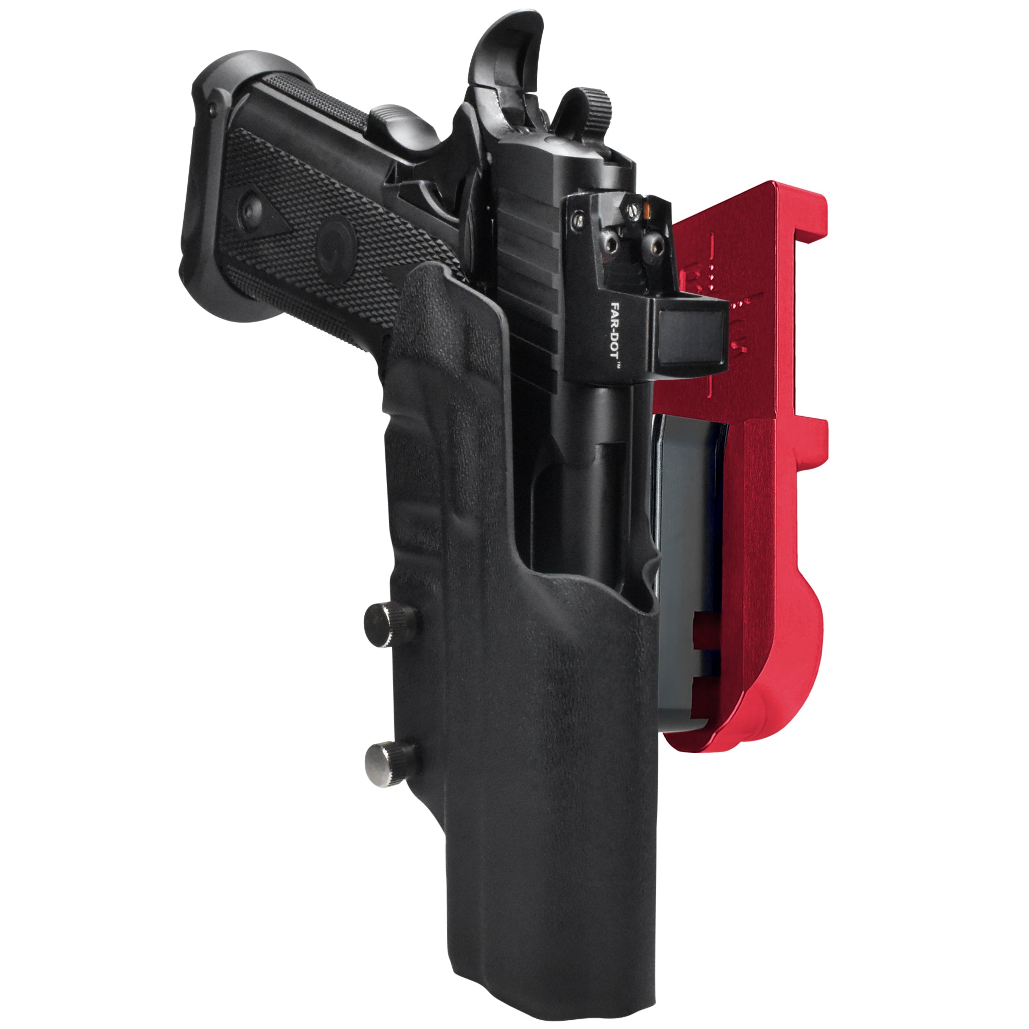 Girsan Witness2311 IPSC/USPA Quick Mount Holster with Red Belt Attachment, Black Holster Shell