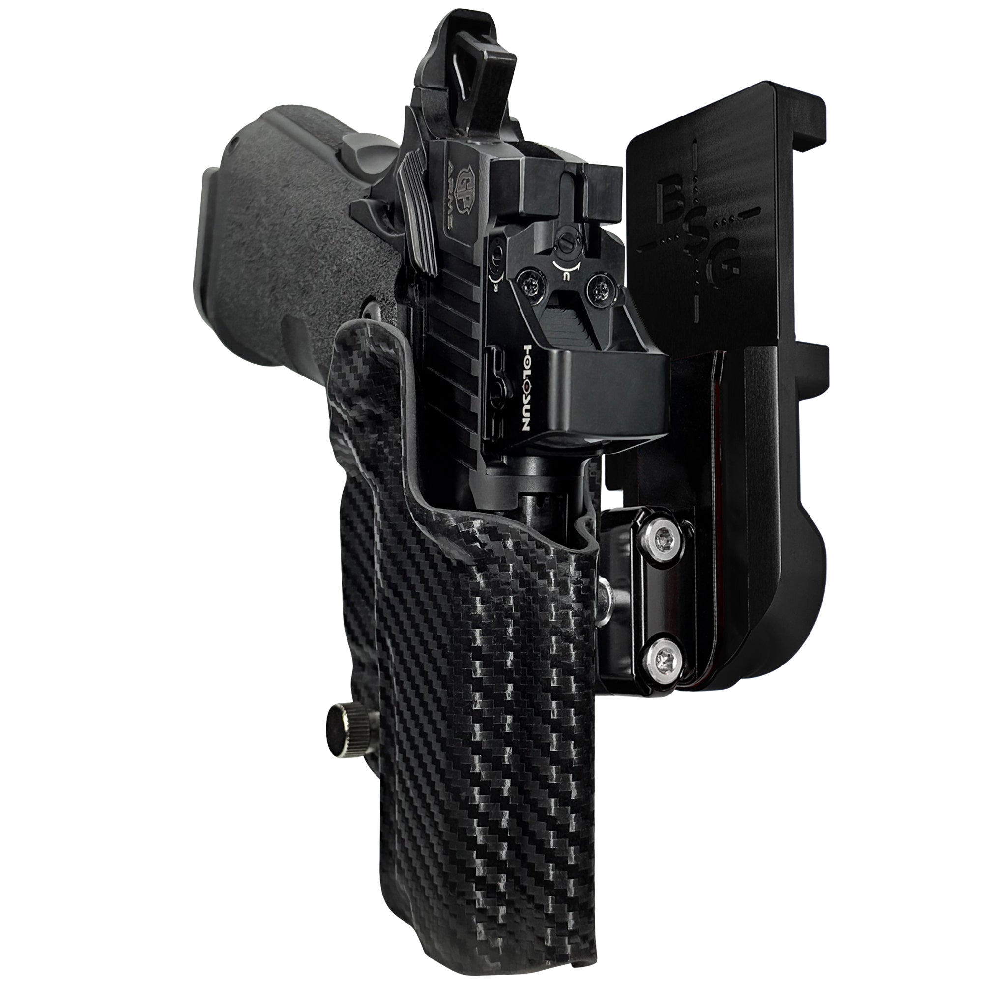 GP Arms Forza 3.1 IPSC/USPA Quick Mount Ball Joint Holster with Black Belt Attachment, Carbon Fiber Holster Shell