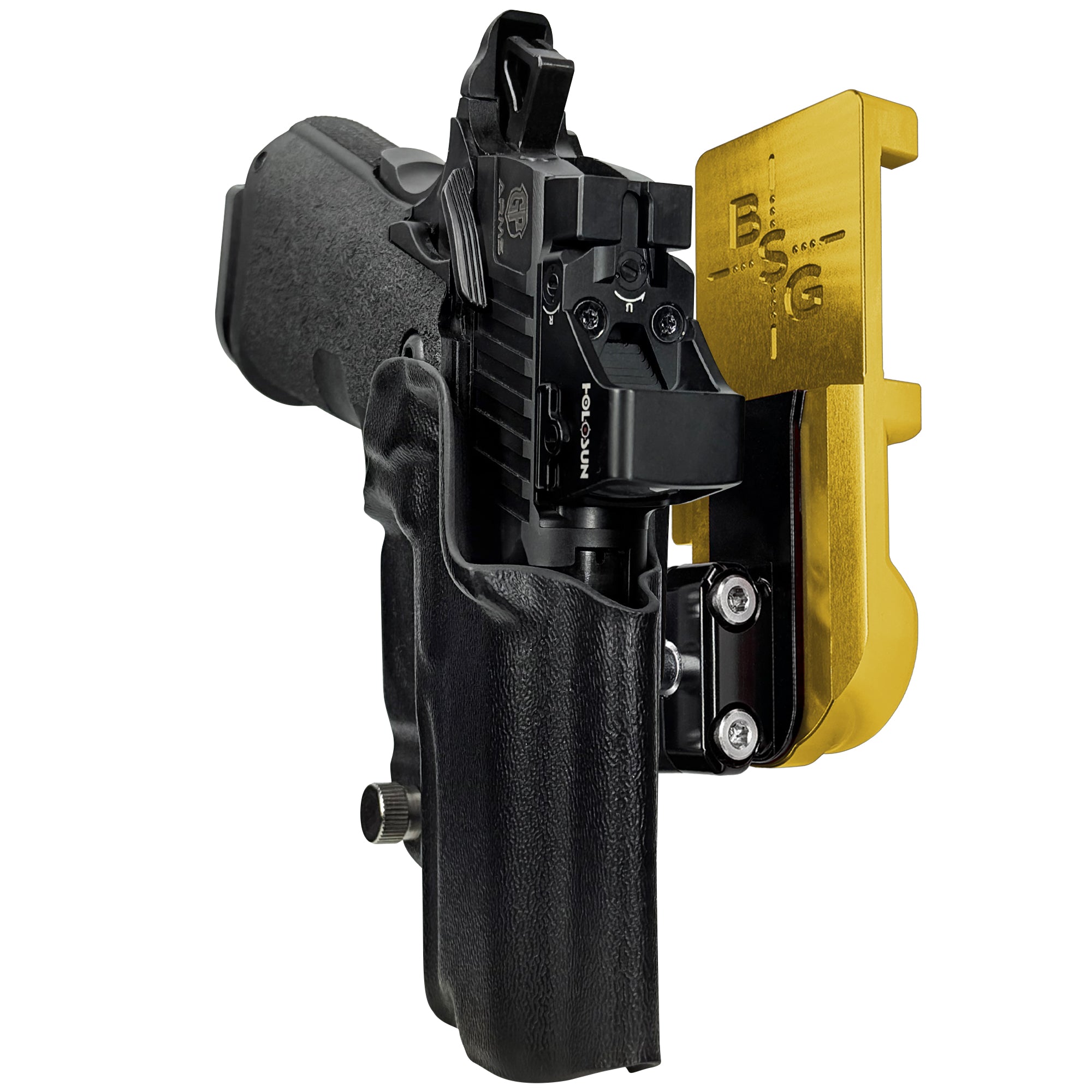 GP Arms Forza 3.1 IPSC/USPA Quick Mount Ball Joint Holster with 24K Gold Belt Attachment, Black Holster Shell