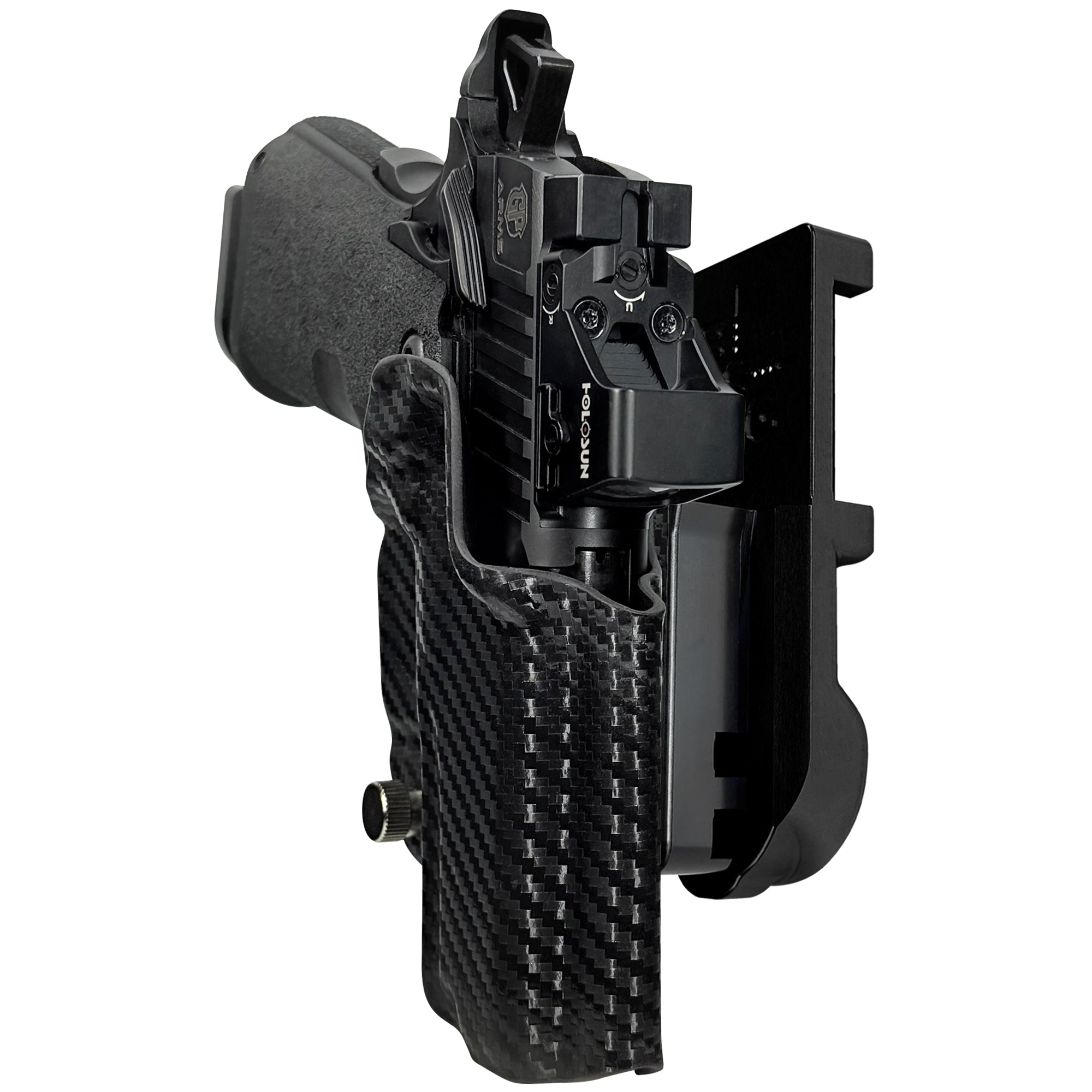 GP Arms Forza 3.1 IPSC/USPA Quick Mount Holster with Black Belt Attachment, Carbon Fiber Holster Shell
