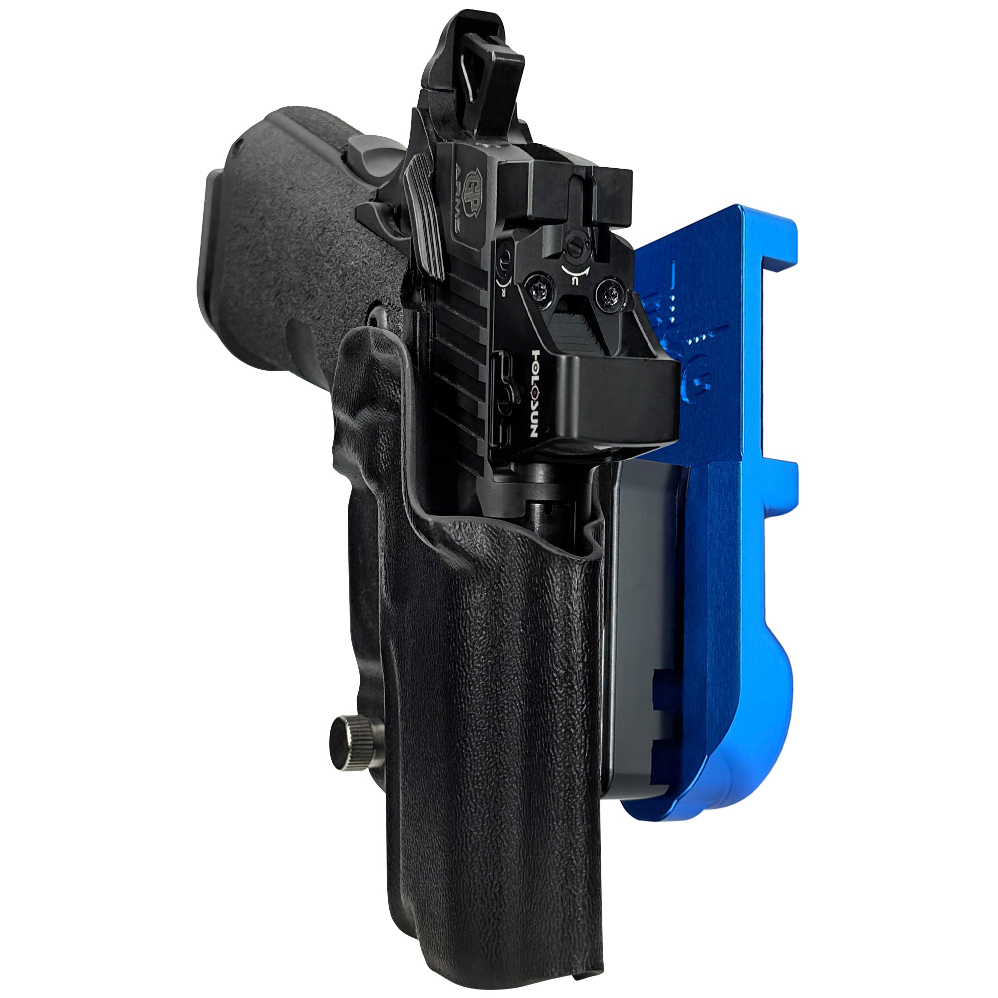 GP Arms Forza 3.1 IPSC/USPA Quick Mount Holster with Blue Belt Attachment, Black Holster Shell