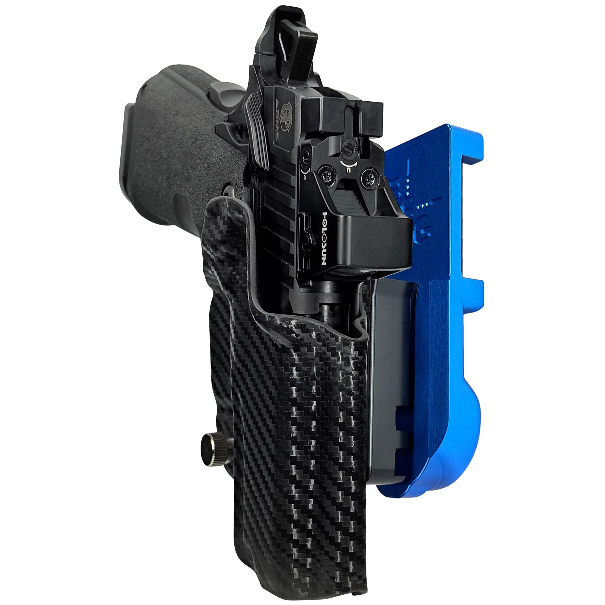 GP Arms Forza 3.1 IPSC/USPA Quick Mount Holster with Blue Belt Attachment, Carbon Fiber Holster Shell