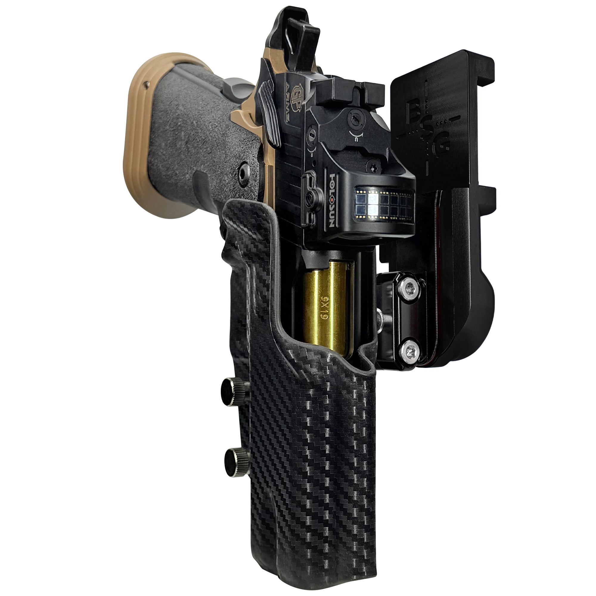 GP Arms Patriot IPSC/USPA Quick Mount Ball Joint Holster with Black Belt Attachment, Carbon Fiber Holster Shell