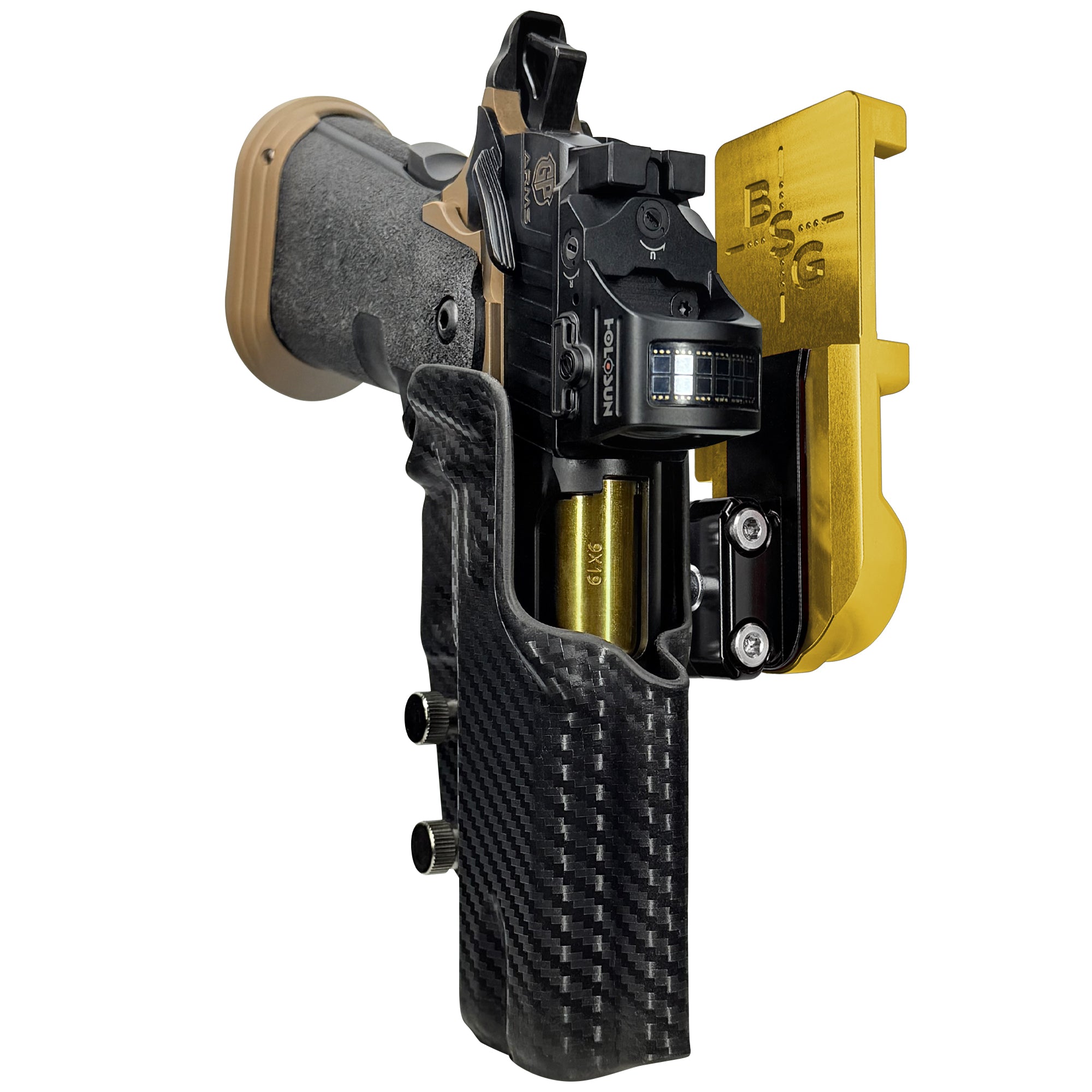 GP Arms Patriot IPSC/USPA Quick Mount Ball Joint Holster with 24K Gold Belt Attachment, Carbon Fiber Holster Shell