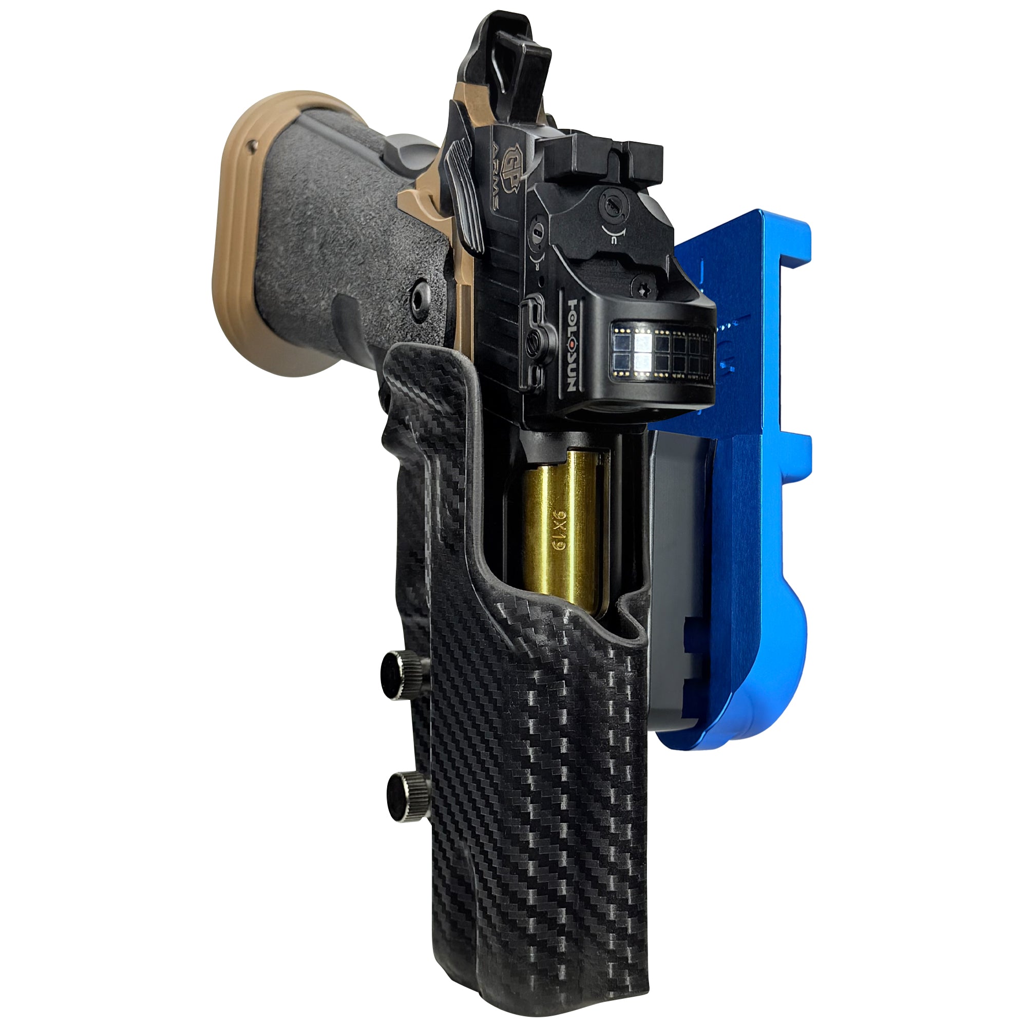 GP Arms Patriot IPSC/USPA Quick Mount Holster with Blue Belt Attachment, Carbon Fiber Holster Shell