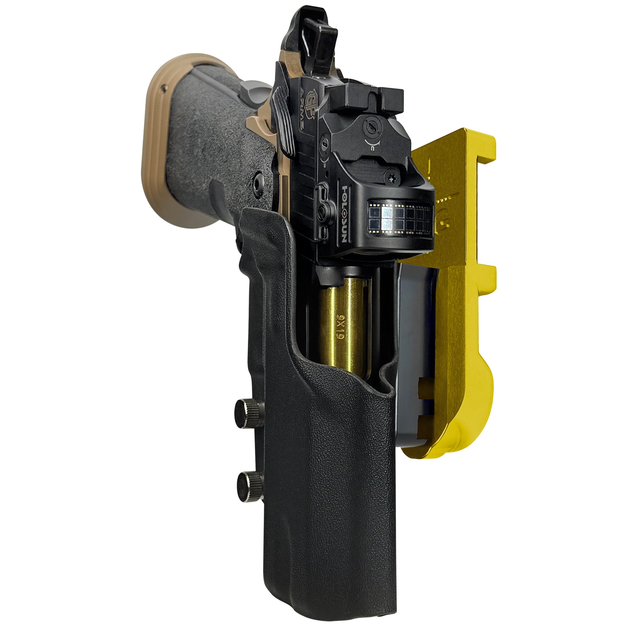 GP Arms Patriot IPSC/USPA Quick Mount Holster with 24K Gold Belt Attachment, Black Holster Shell