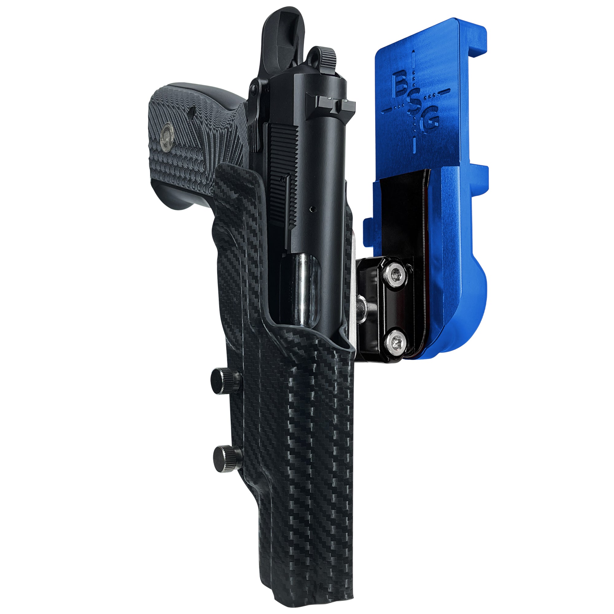 Girsan MC P35 IPSC/USPA Quick Mount Ball Joint Holster with Blue Belt Attachment, Carbon Fiber Holster Shell