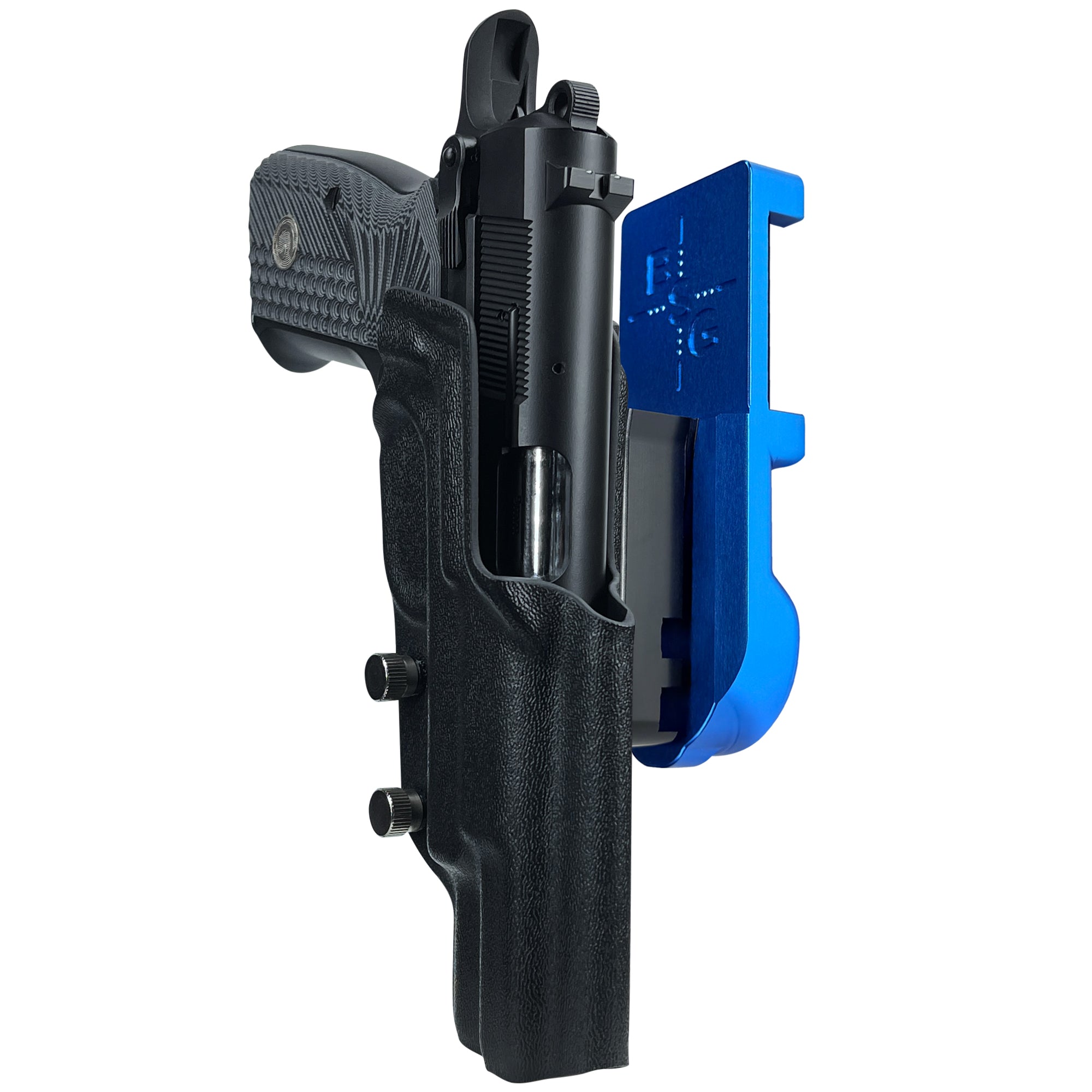 Girsan MC P35 IPSC/USPA Quick Mount Holster with Blue Belt Attachment, Black Holster Shell