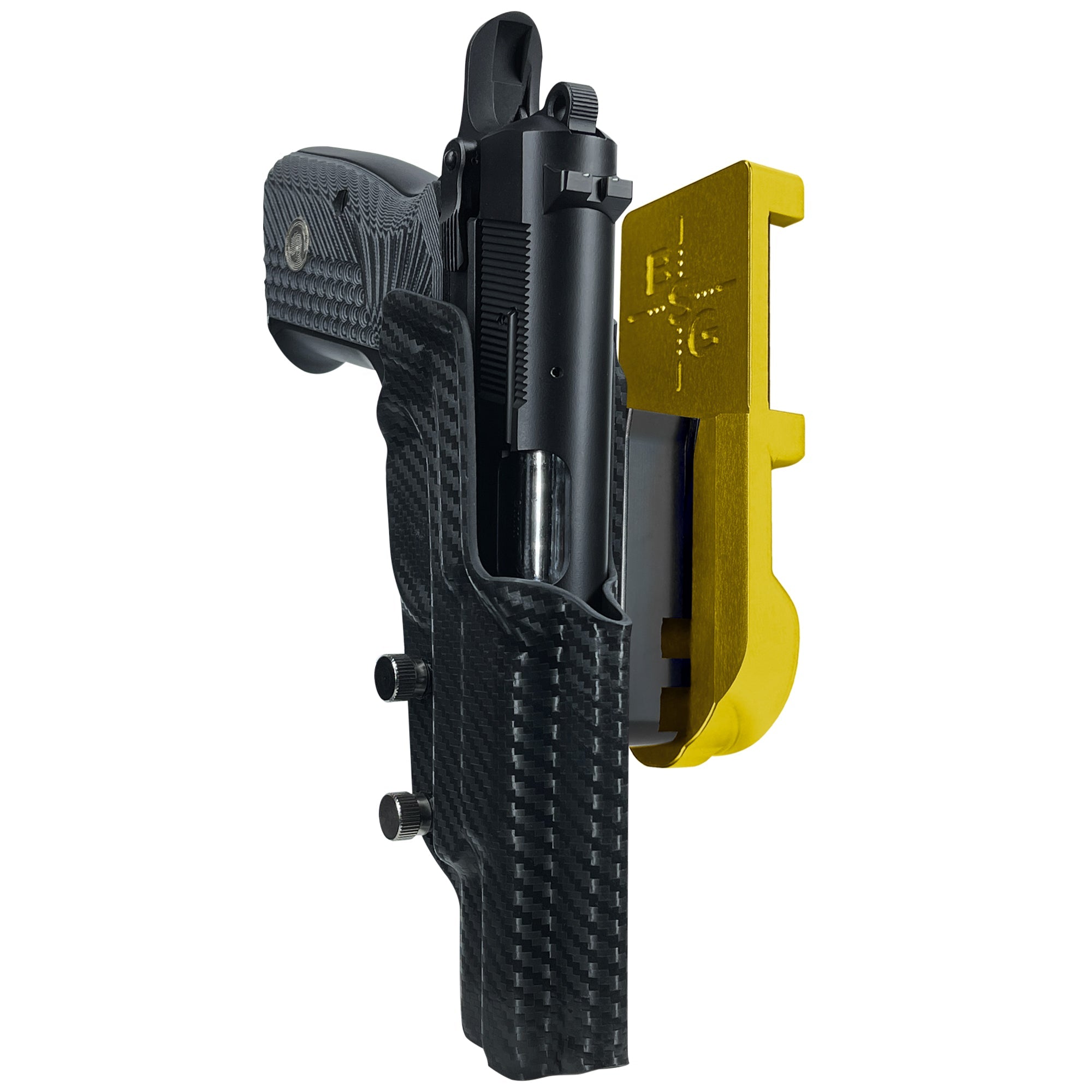 Girsan MC P35 IPSC/USPA Quick Mount Holster with 24K Gold Belt Attachment, Carbon Fiber Holster Shell