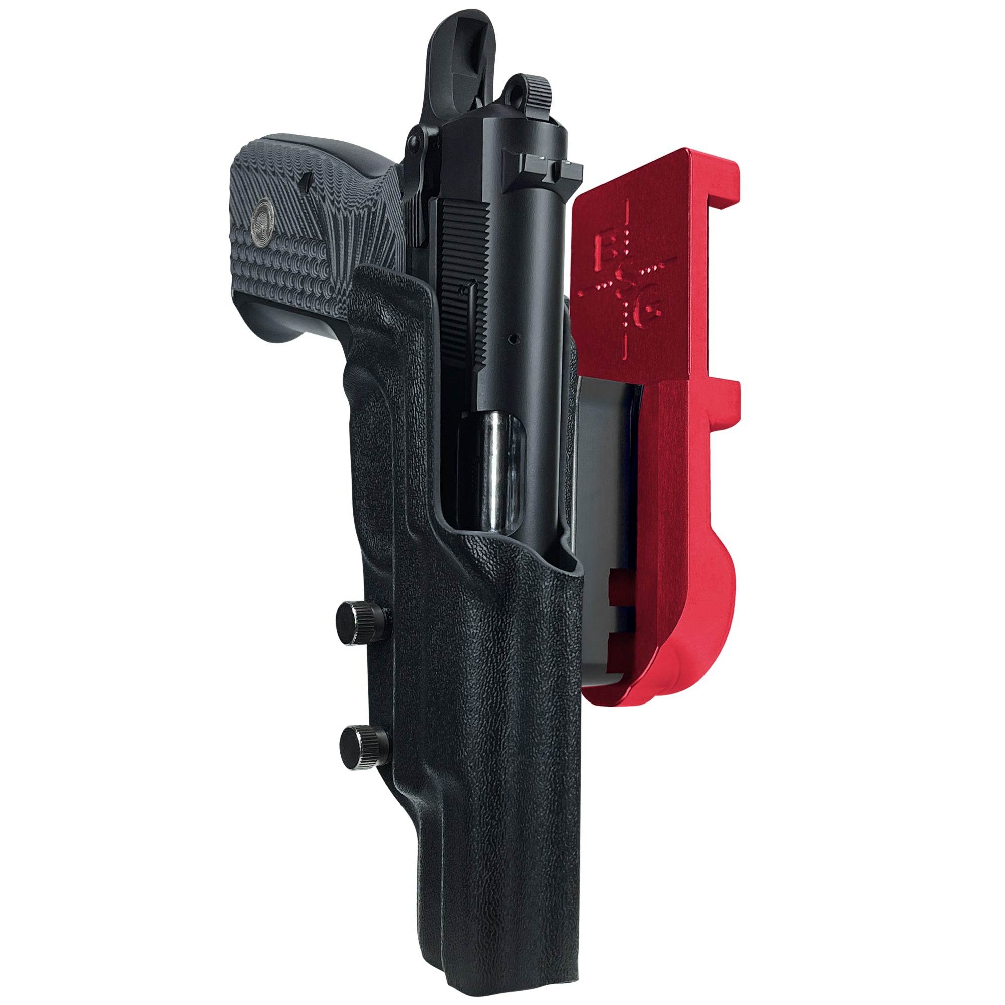 Girsan MC P35 IPSC/USPA Quick Mount Holster with Red Belt Attachment, Black Holster Shell