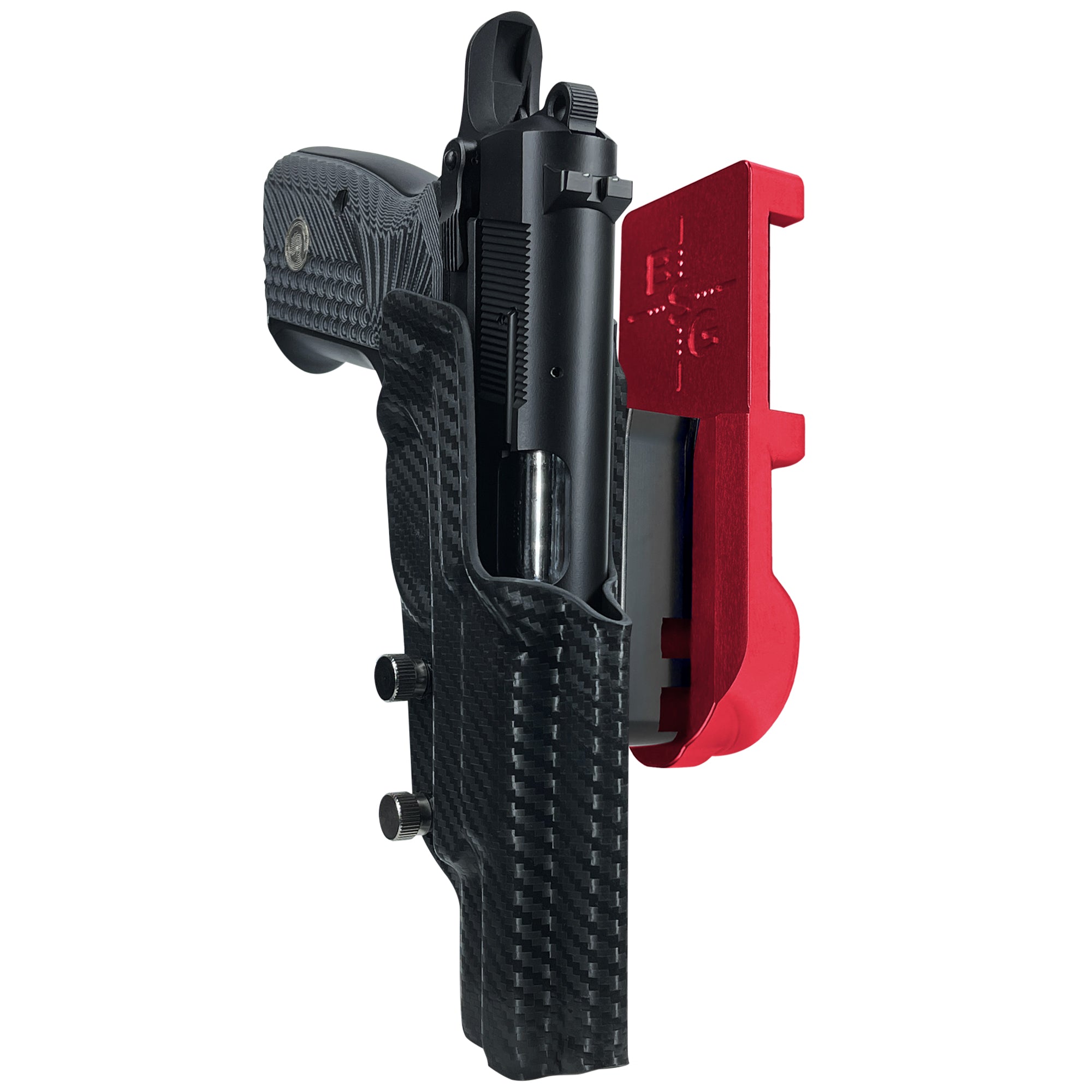 Girsan MC P35 IPSC/USPA Quick Mount Holster with Red Belt Attachment, Carbon Fiber Holster Shell