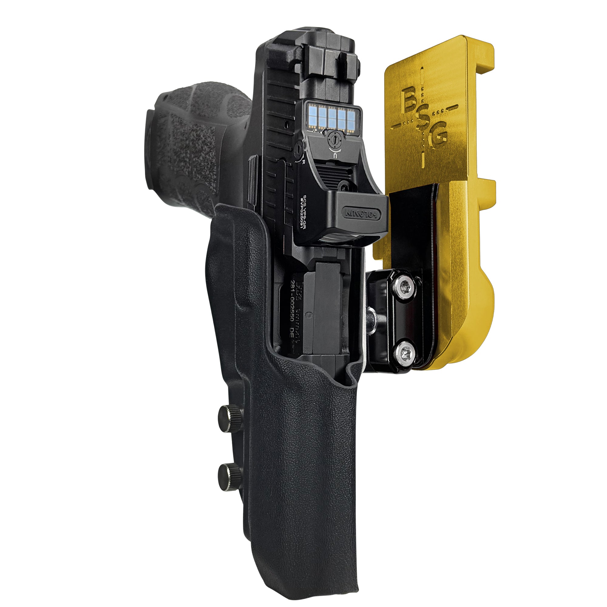 H&K VP9A1 F IPSC/USPA Quick Mount Ball Joint Holster with 24K Gold Belt Attachment, Black Holster Shell