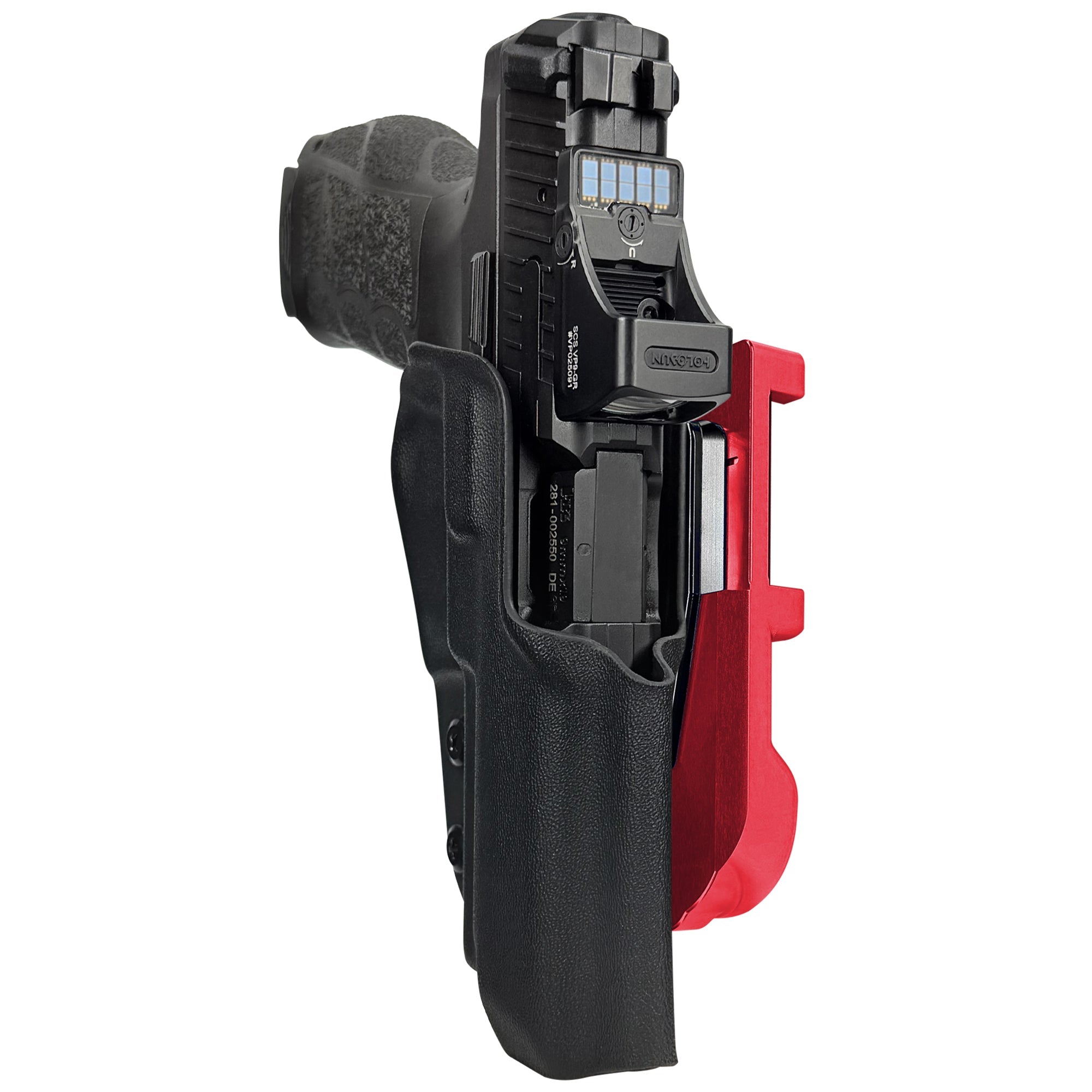 H&K VP9A1 F IDPA Quick Mount Holster with Red Belt Attachment, Black Holster Shell