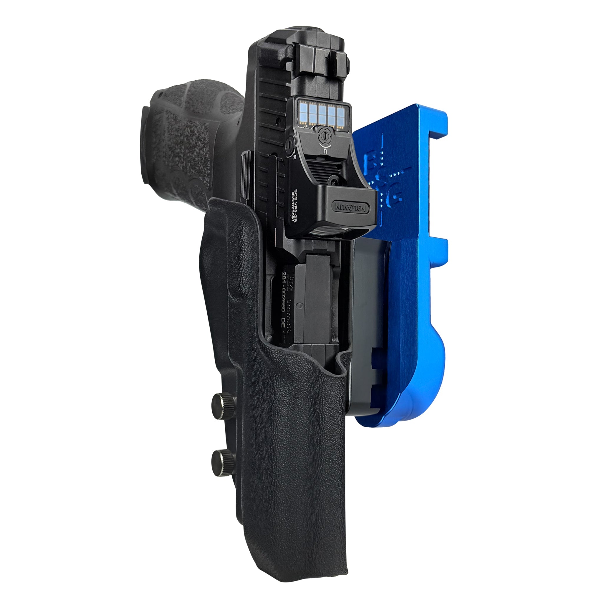 H&K VP9A1 F IPSC/USPA Quick Mount Holster with Blue Belt Attachment, Black Holster Shell