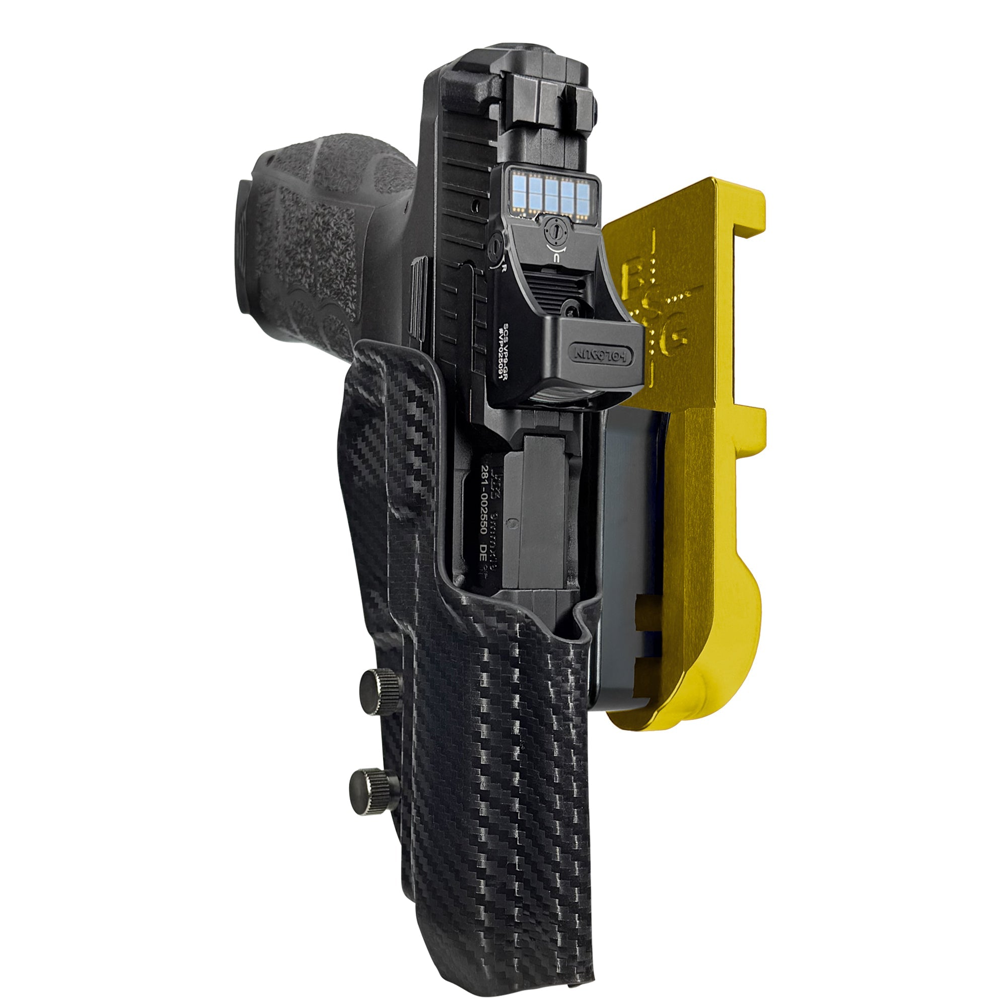 H&K VP9A1 F IPSC/USPA Quick Mount Holster with 24K Gold Belt Attachment, Carbon Fiber Holster Shell