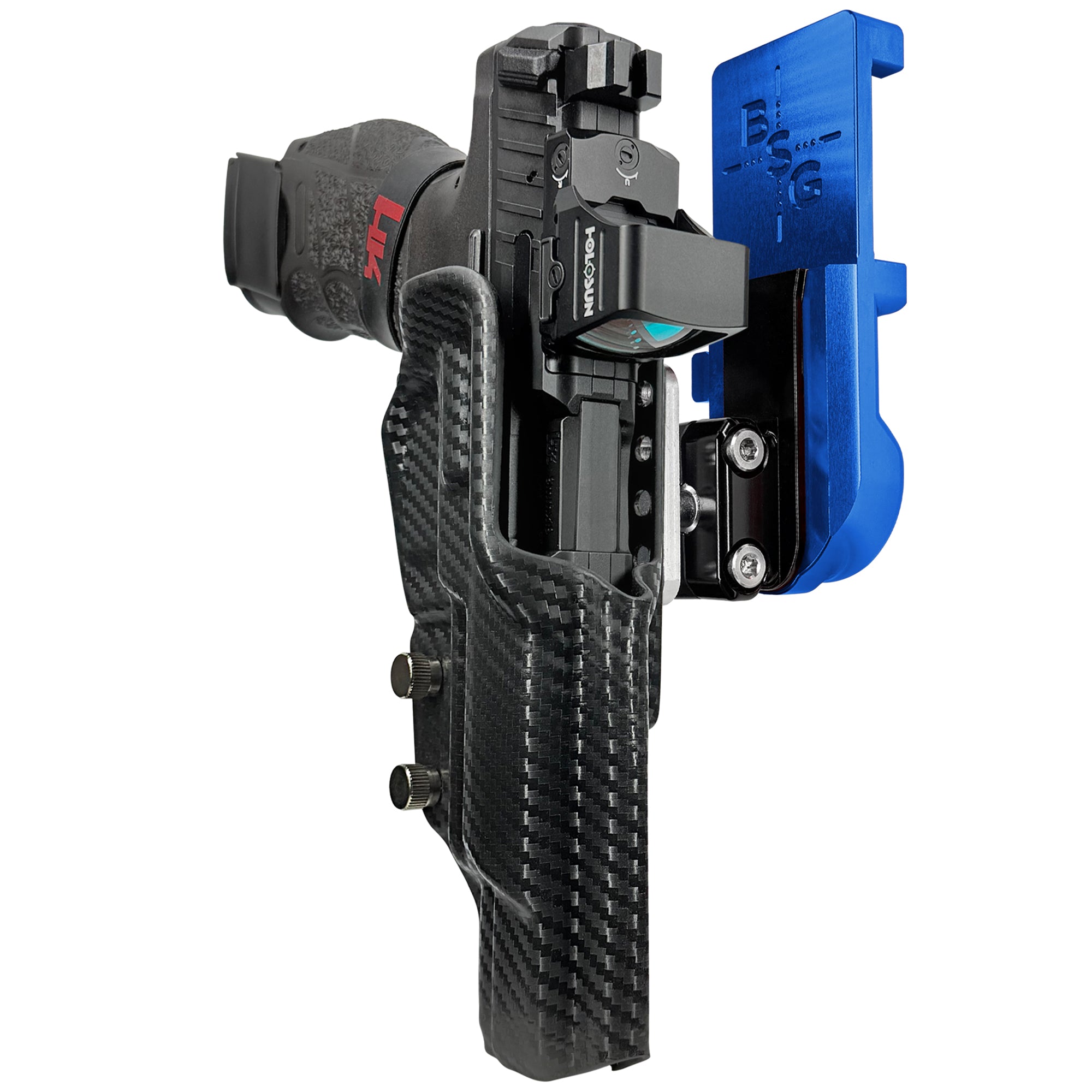 H&K VP9 Match IPSC/USPA Quick Mount Ball Joint Holster with Blue Belt Attachment, Carbon Fiber Holster Shell