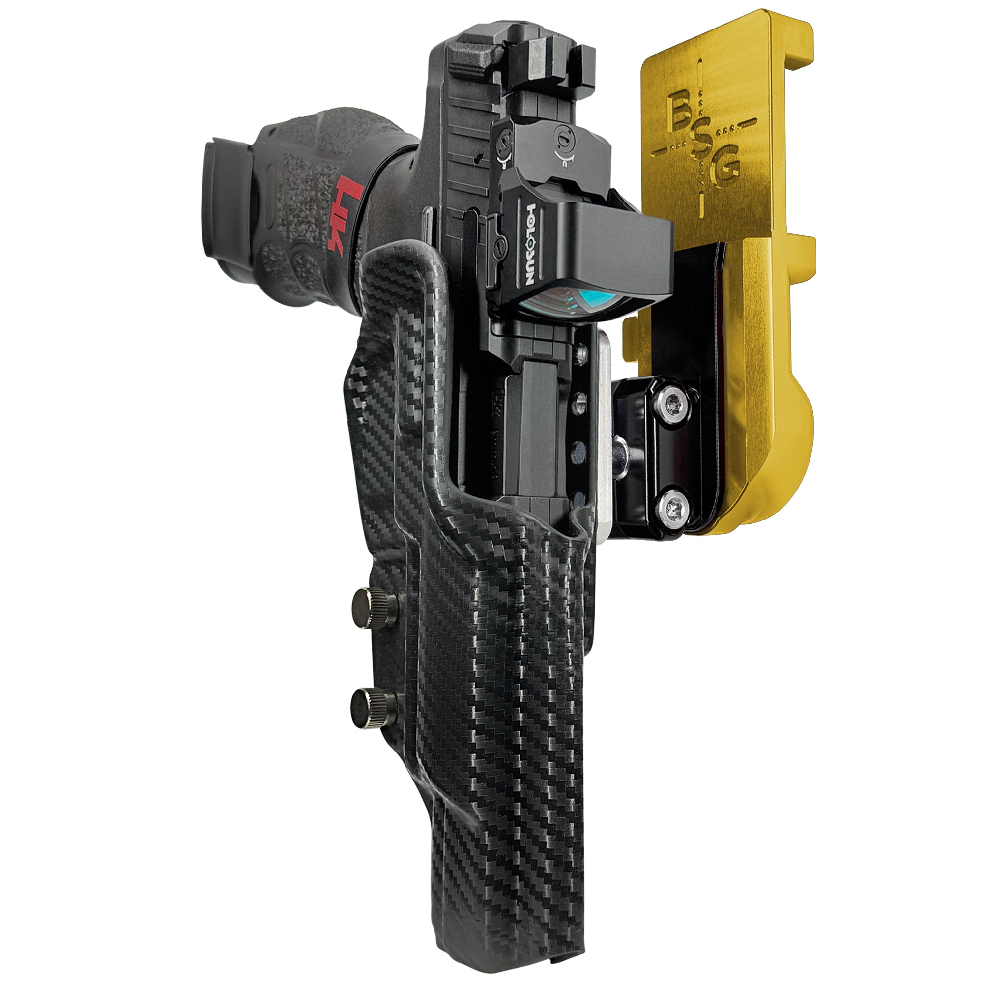 H&K VP9 Match IPSC/USPA Quick Mount Ball Joint Holster with 24K Gold Belt Attachment, Carbon Fiber Holster Shell