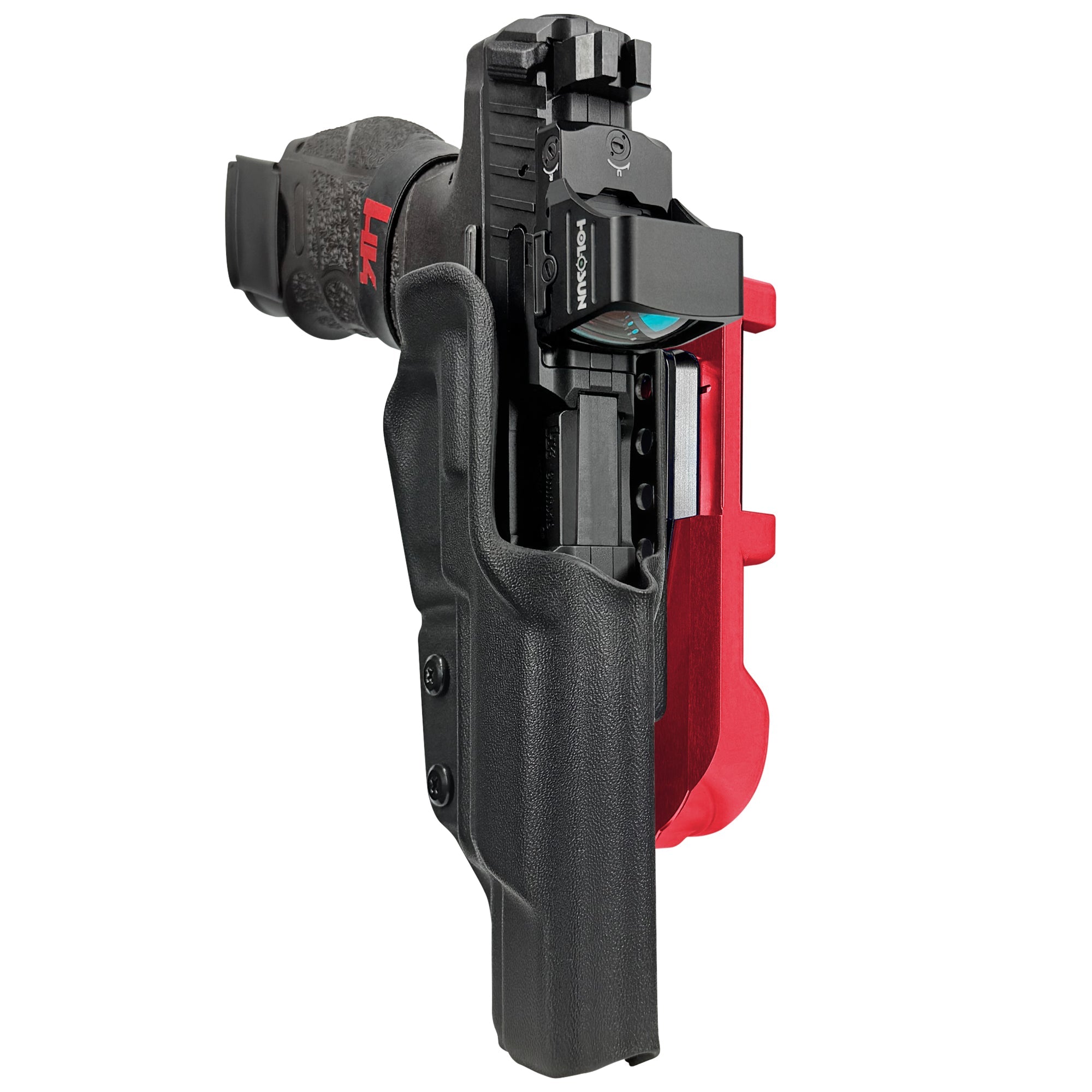 H&K VP9 Match IDPA Quick Mount Holster with Red Belt Attachment, Black Holster Shell