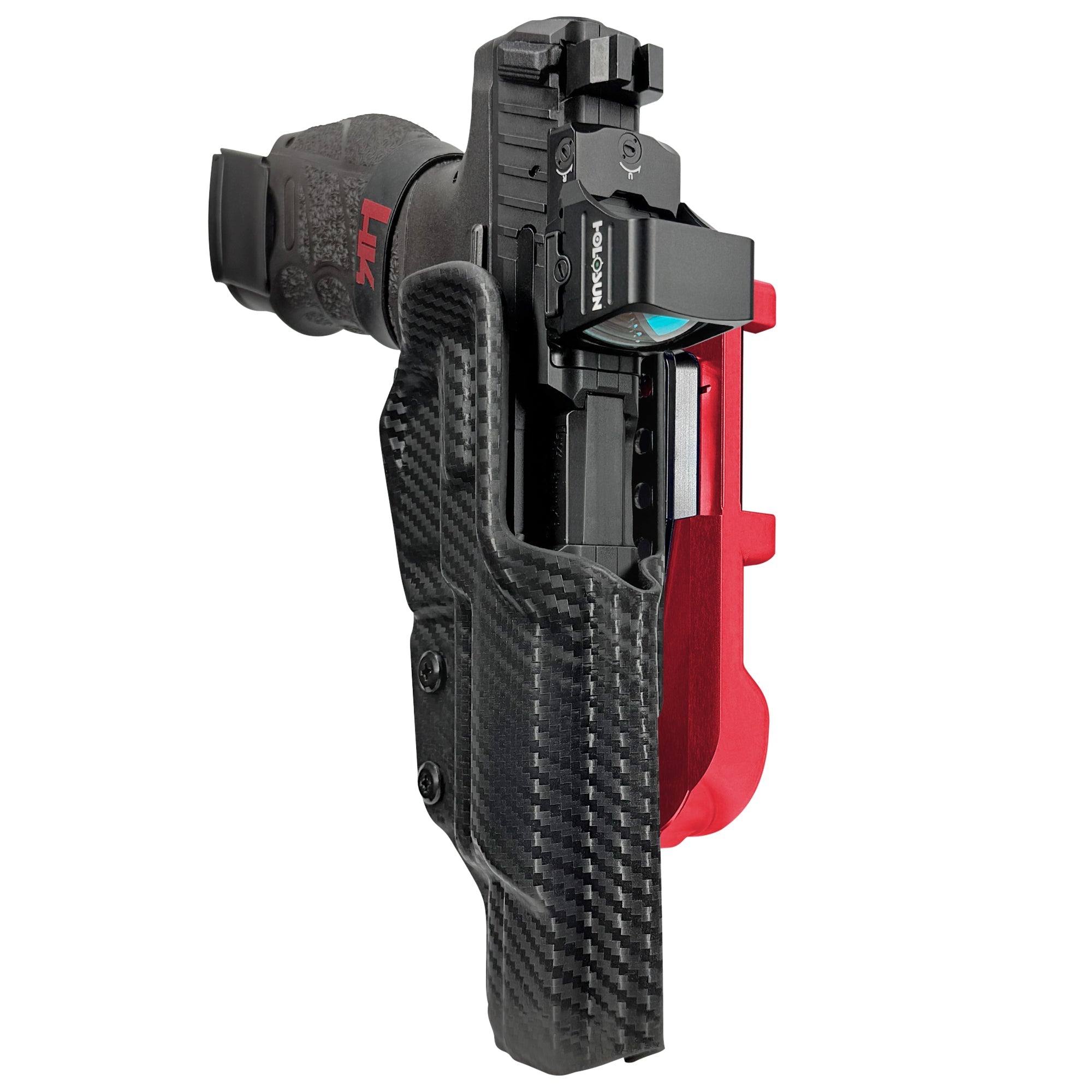 H&K VP9 Match IDPA Quick Mount Holster with Red Belt Attachment, Carbon Fiber Holster Shell