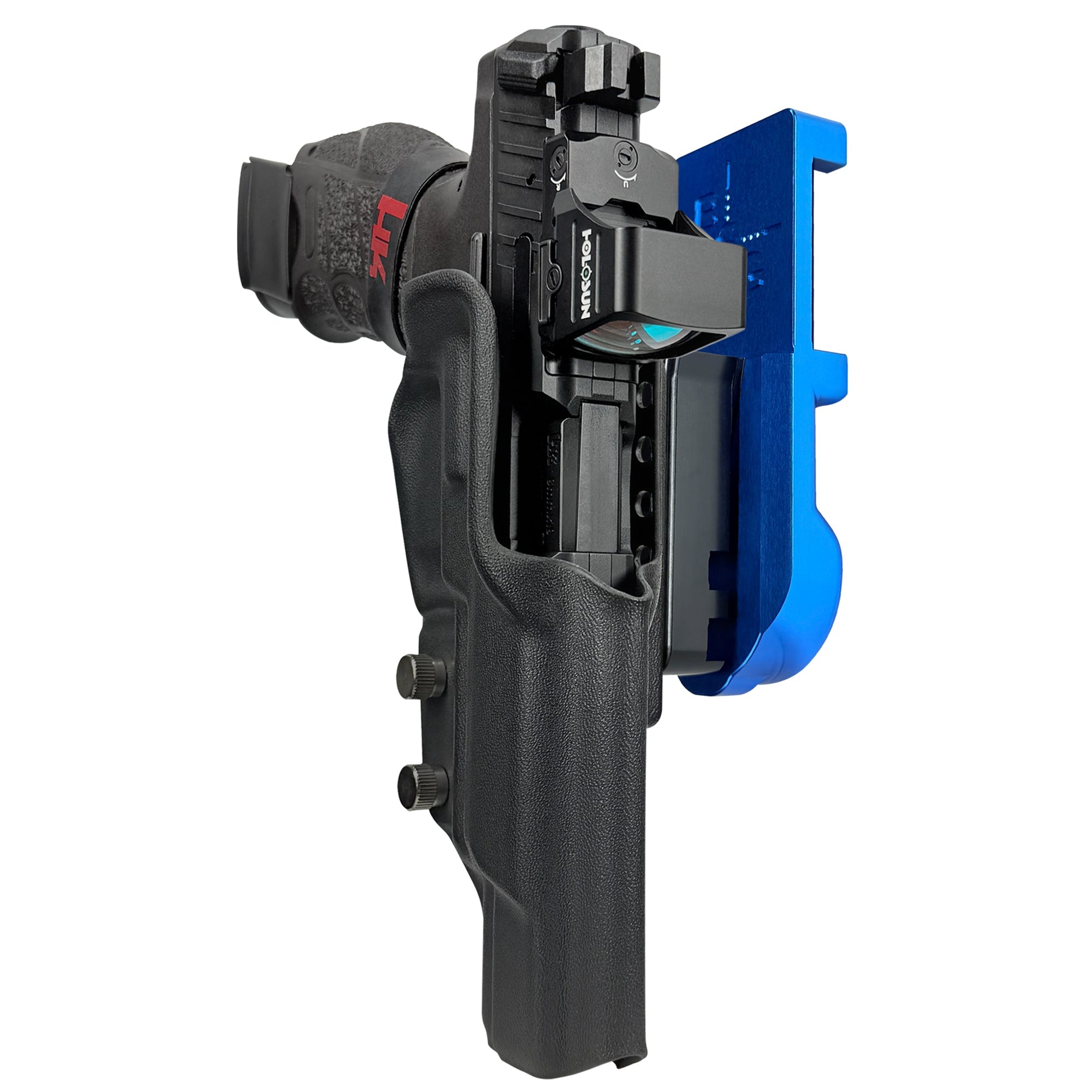 H&K VP9 Match IPSC/USPA Quick Mount Holster with Blue Belt Attachment, Black Holster Shell