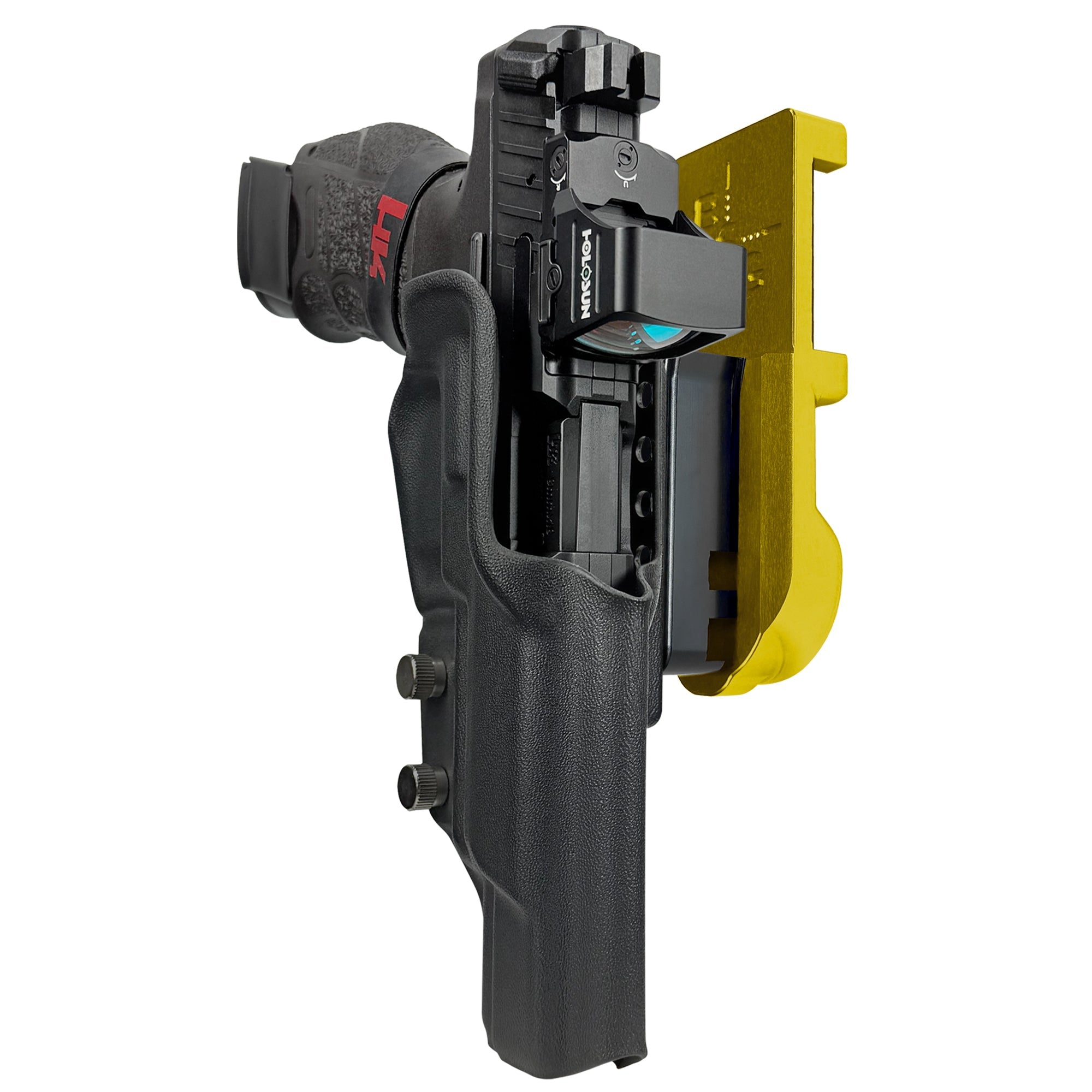 H&K VP9 Match IPSC/USPA Quick Mount Holster with 24K Gold Belt Attachment, Black Holster Shell