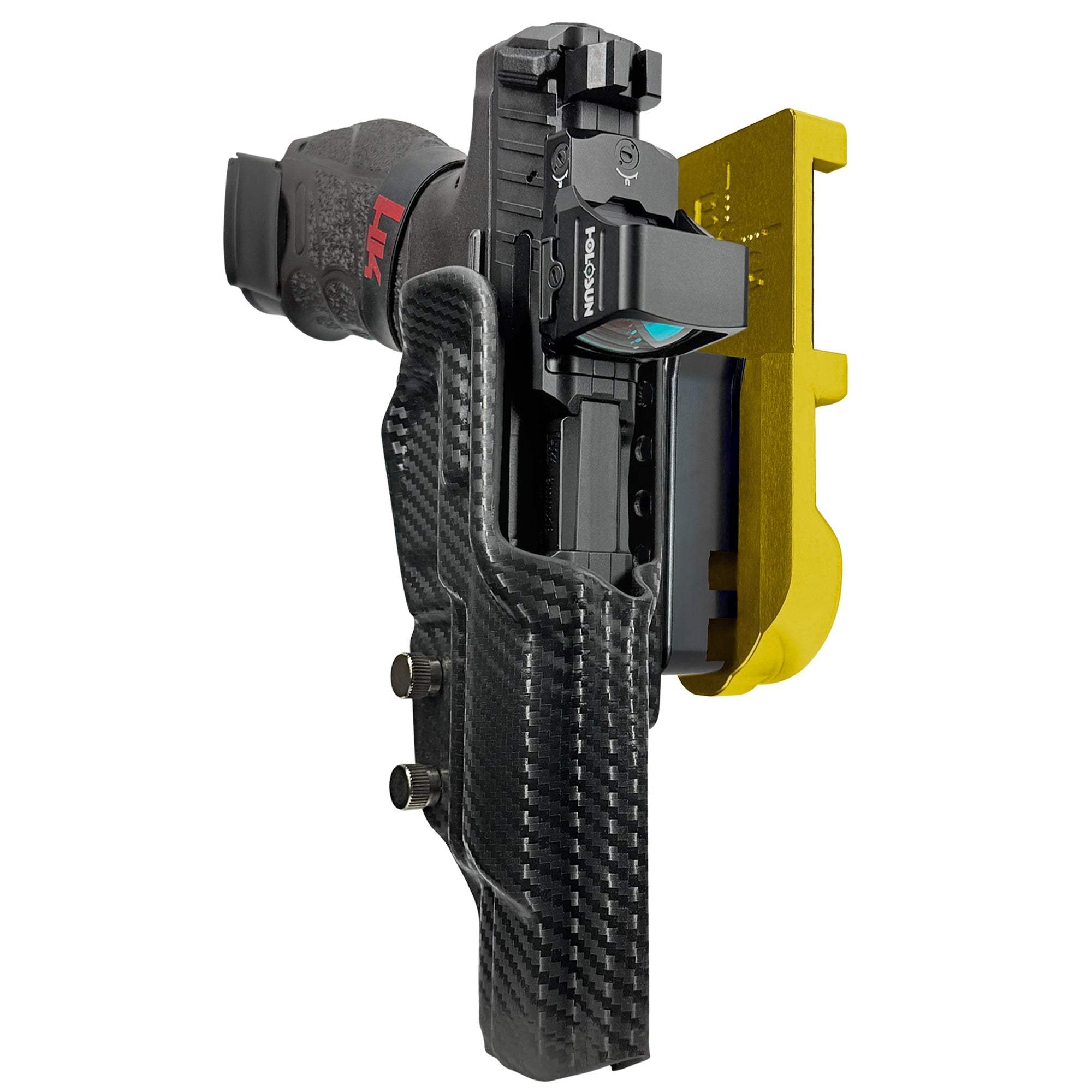 H&K VP9 Match IPSC/USPA Quick Mount Holster with 24K Gold Belt Attachment, Carbon Fiber Holster Shell