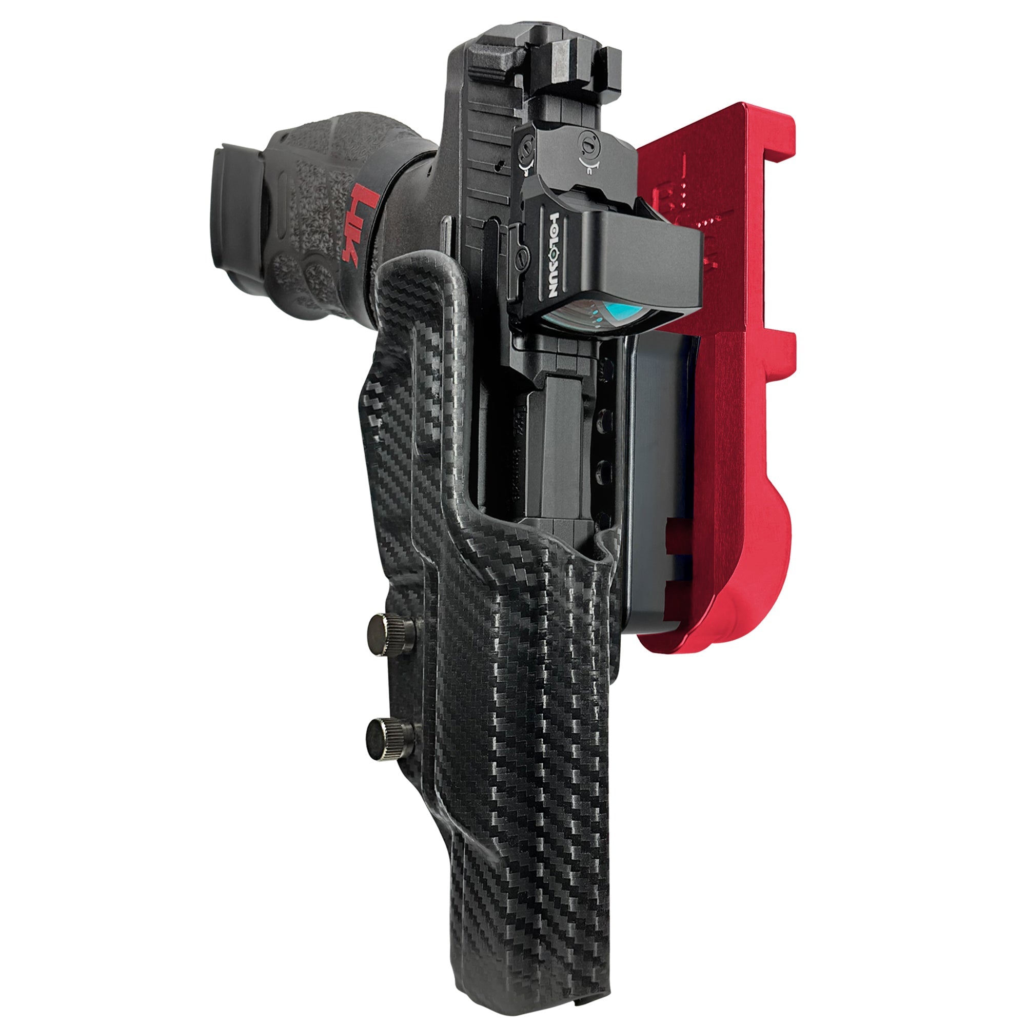 H&K VP9 Match IPSC/USPA Quick Mount Holster with Red Belt Attachment, Carbon Fiber Holster Shell