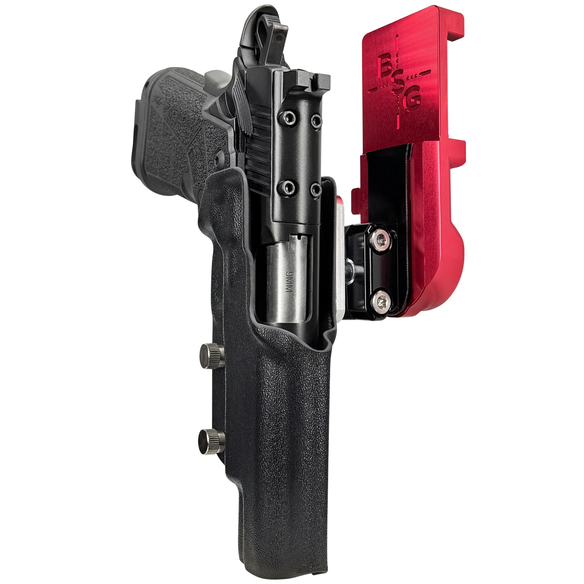 Kimber Warrior IPSC/USPA Quick Mount Ball Joint Holster with Red Belt Attachment, Black Holster Shell