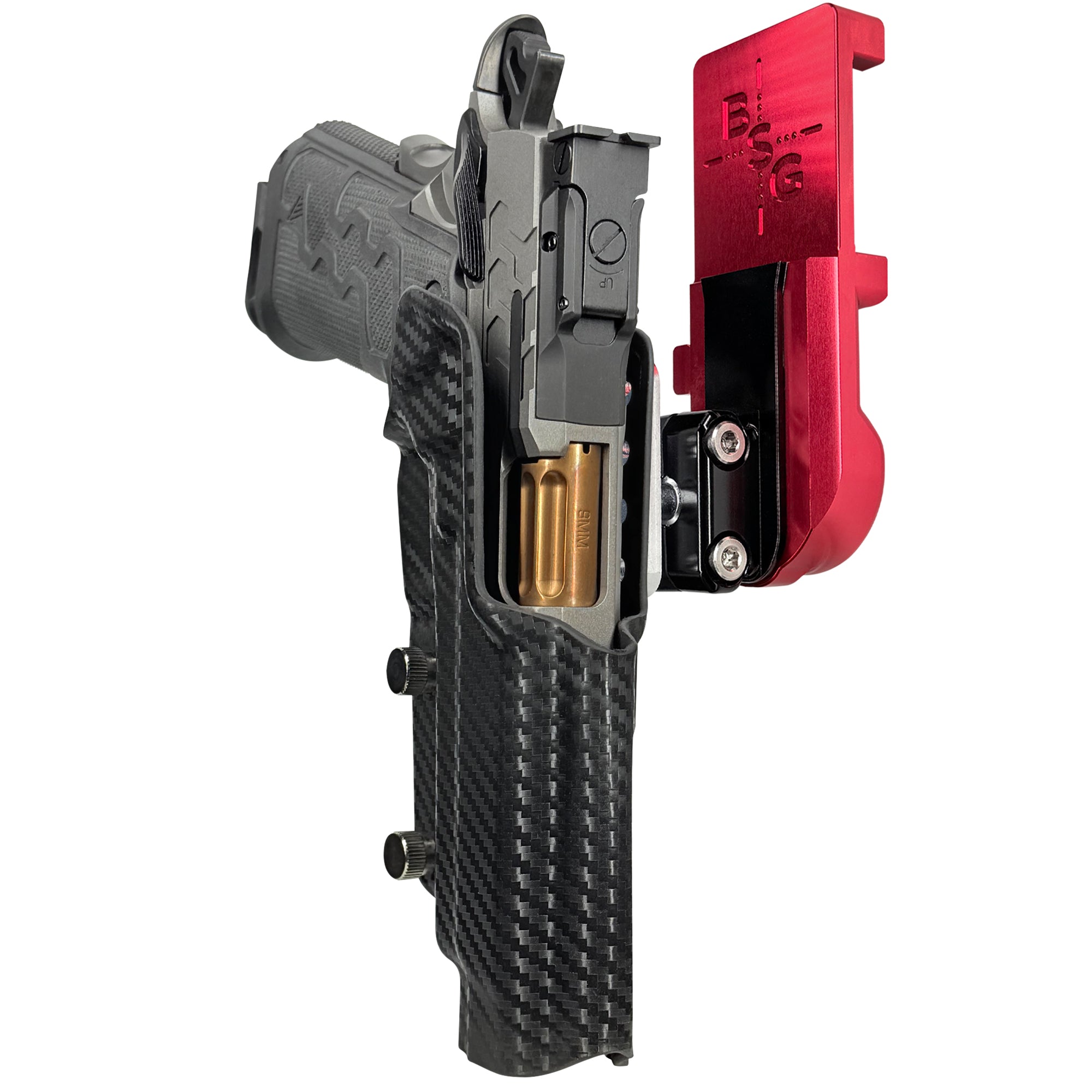 Kimber 2K11 IPSC/USPA Quick Mount Ball Joint Holster with Red Belt Attachment, Carbon Fiber Holster Shell