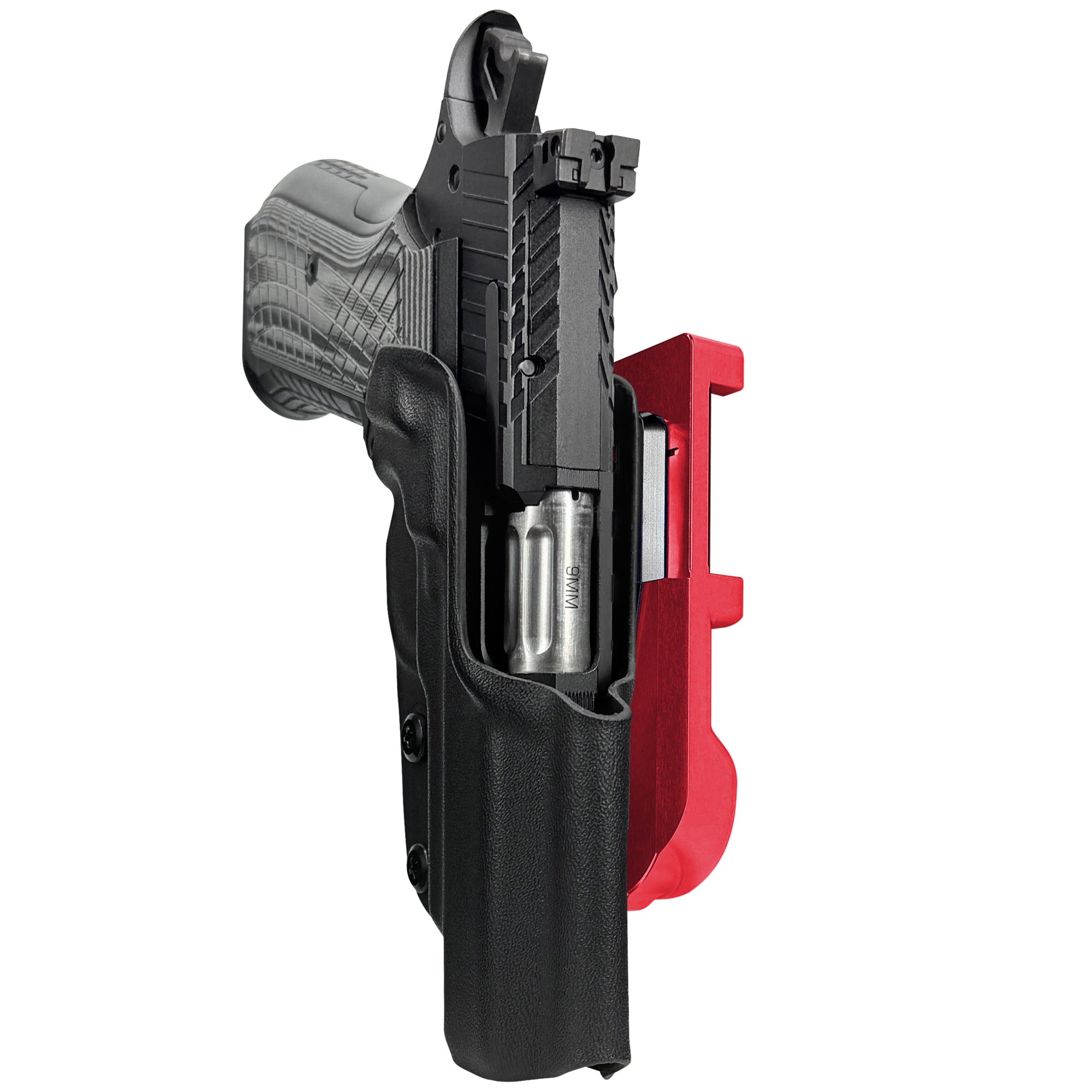 Kimber KDS9c No Rail IDPA Quick Mount Holster with Red Belt Attachment, Black Holster Shell