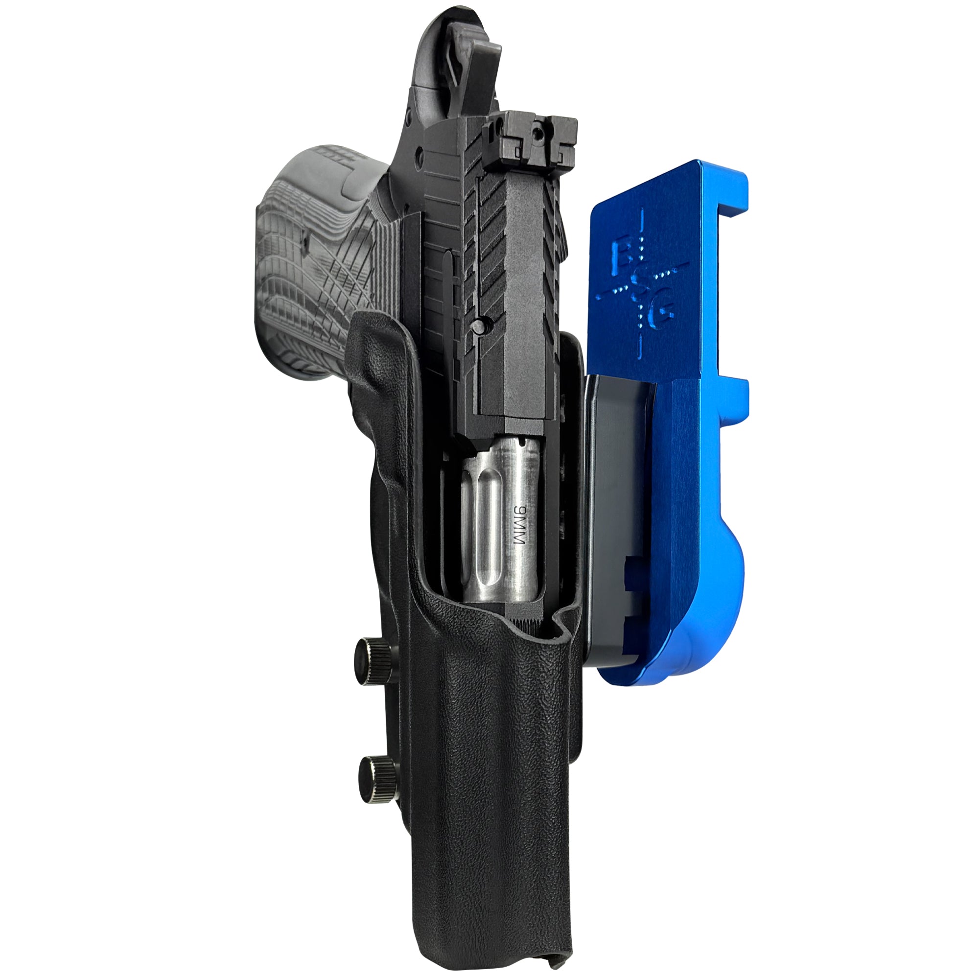 Kimber KDS9c No Rail IPSC/USPA Quick Mount Holster with Blue Belt Attachment, Black Holster Shell