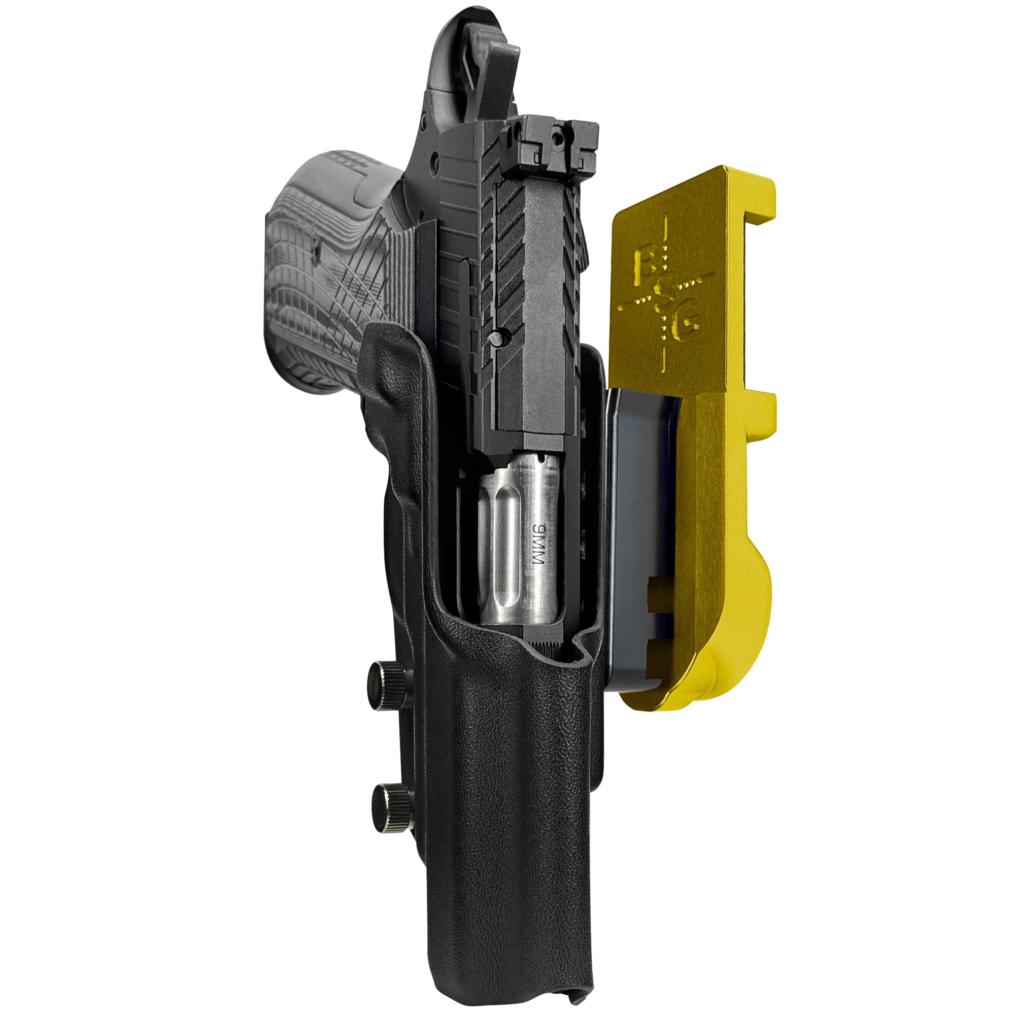 Kimber KDS9c No Rail IPSC/USPA Quick Mount Holster with 24K Gold Belt Attachment, Black Holster Shell