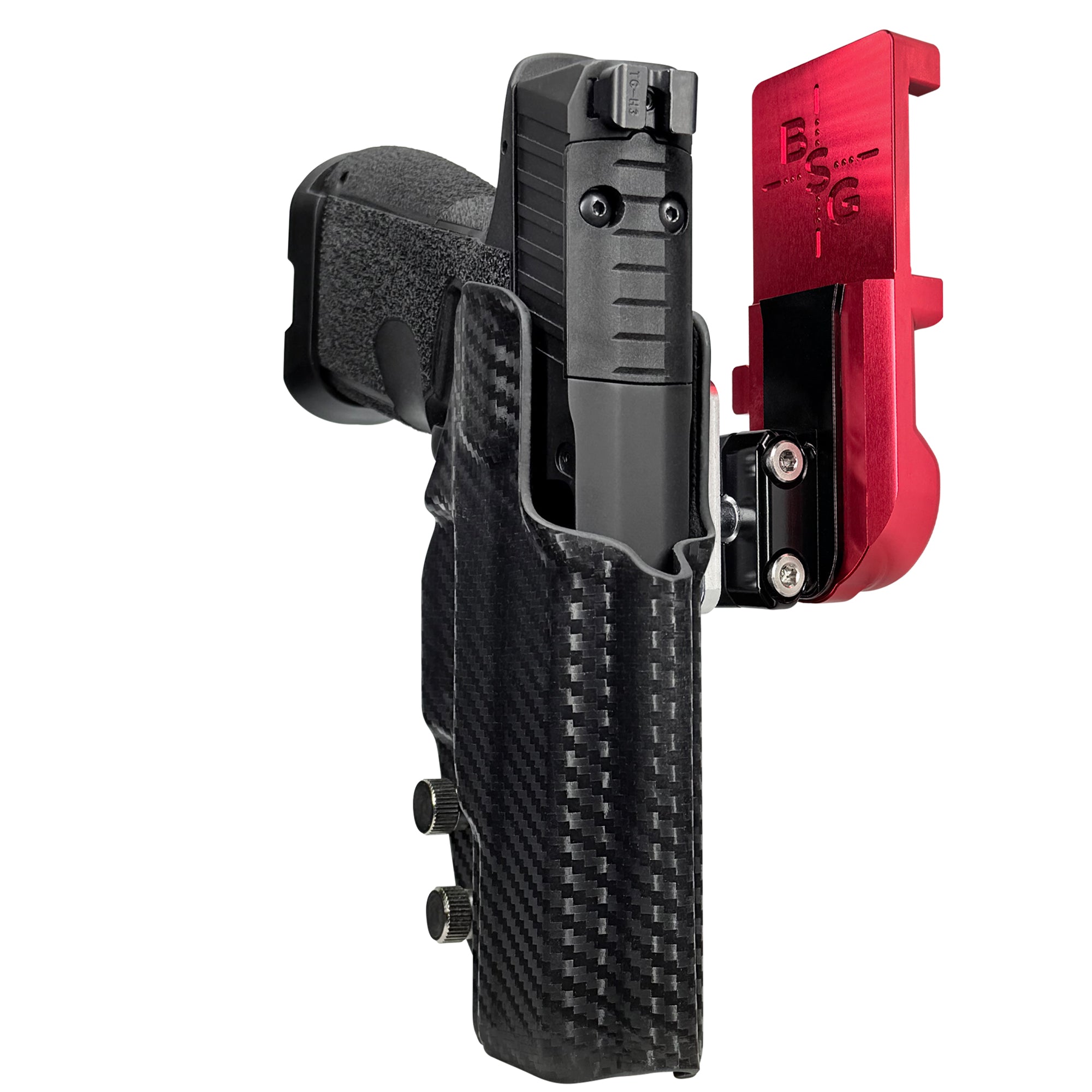 Kimber R7 Mako CC IPSC/USPA Quick Mount Ball Joint Holster with Red Belt Attachment, Carbon Fiber Holster Shell