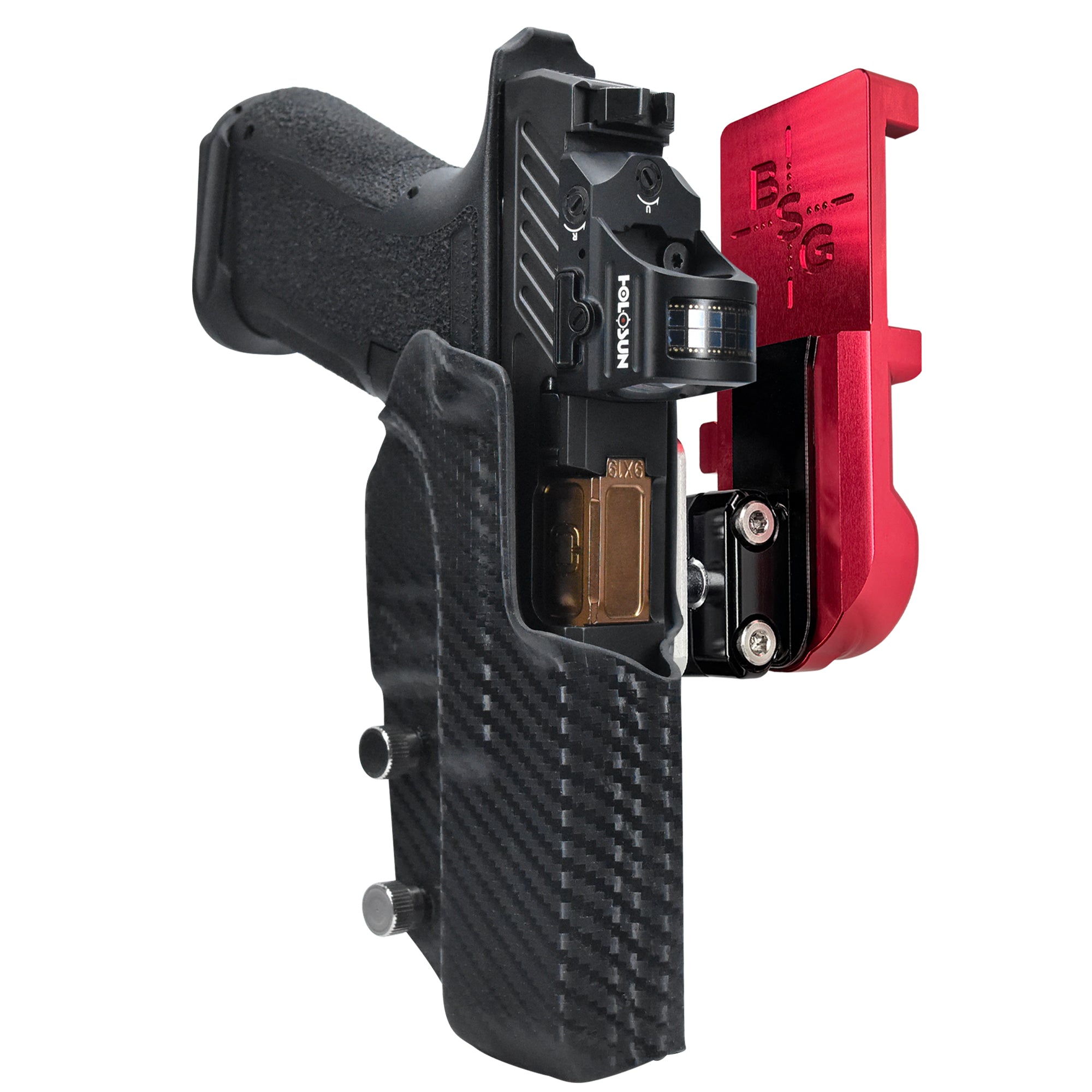 Shadow Systems MR920L IPSC/USPA Quick Mount Ball Joint Holster with Red Belt Attachment, Carbon Fiber Holster Shell
