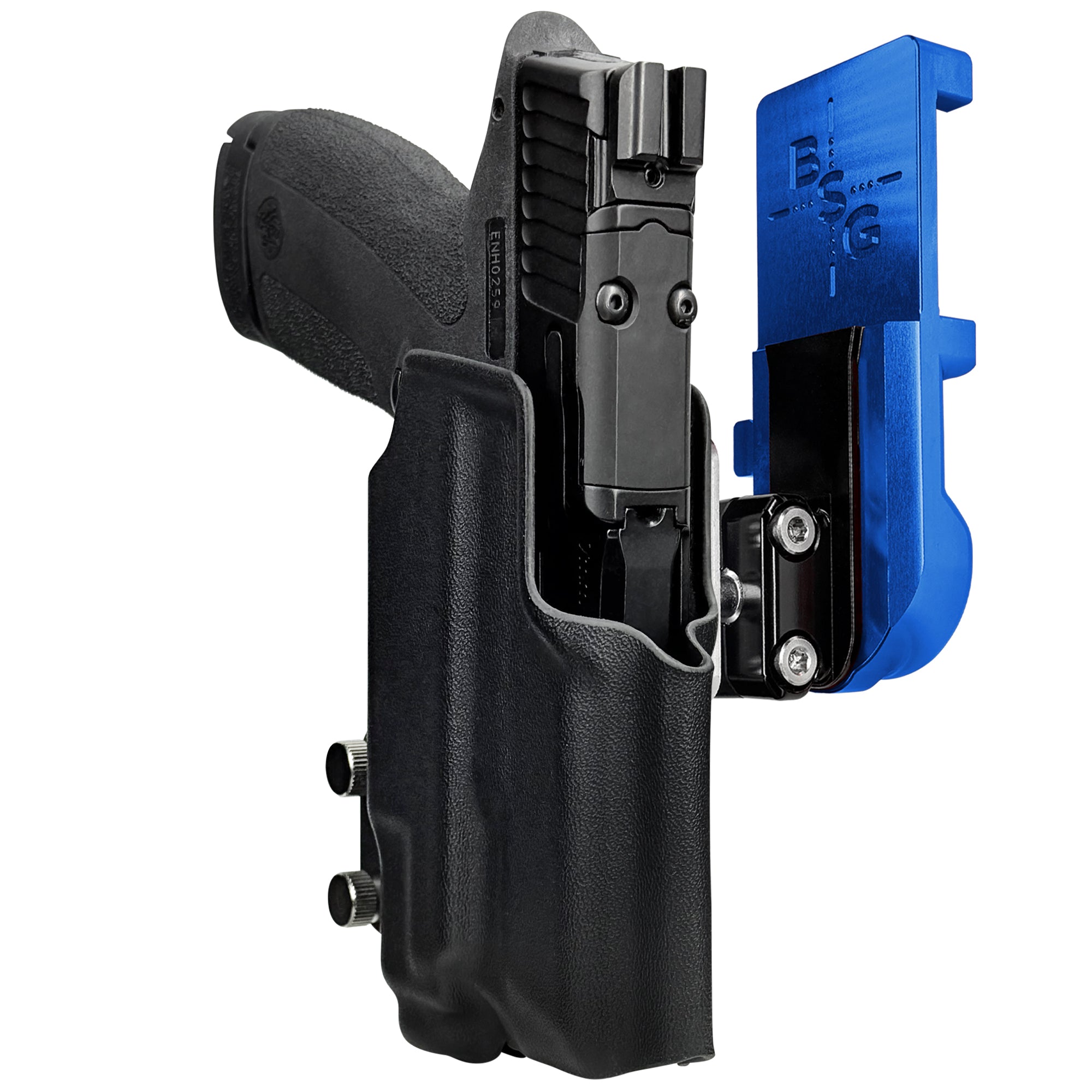 S&W M&P Shield X TLR-7 Sub IPSC/USPA Quick Mount Ball Joint Holster with Blue Belt Attachment, Black Holster Shell