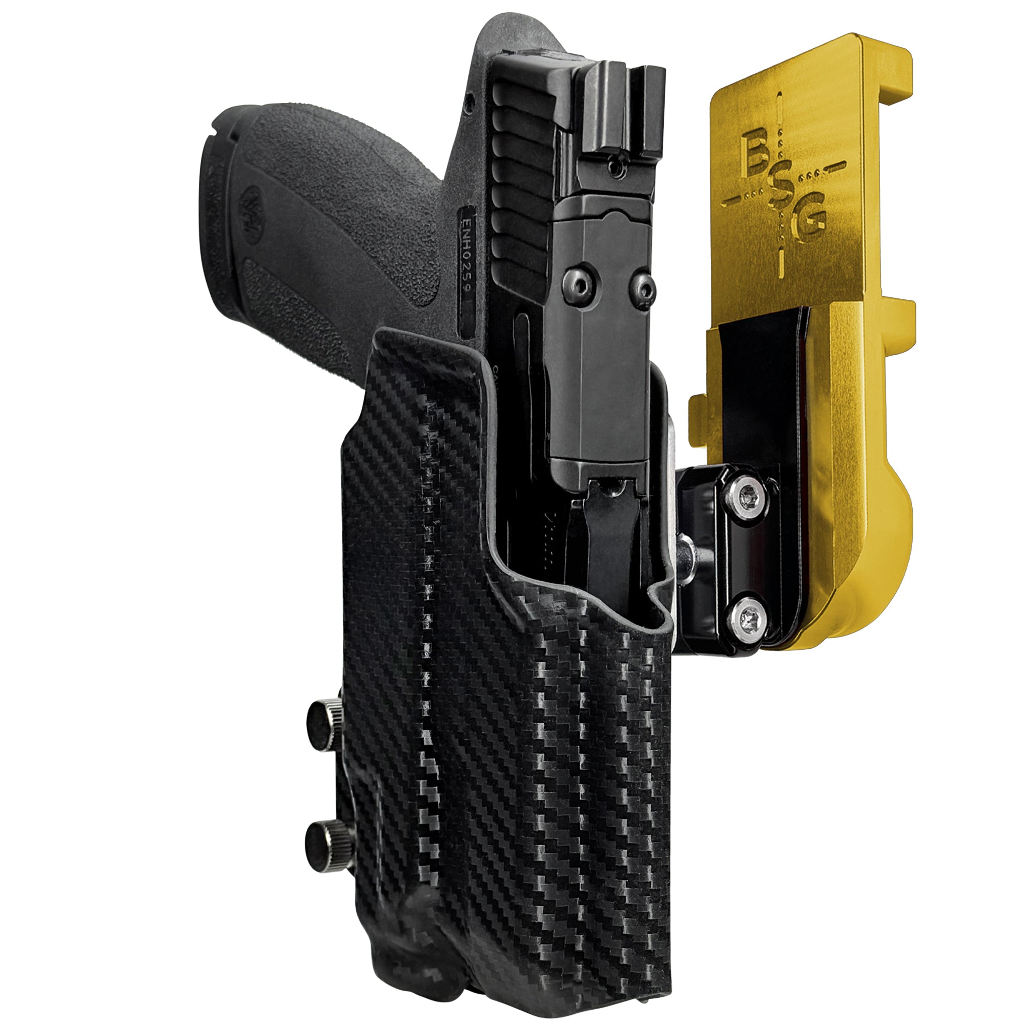 S&W M&P Shield X TLR-7 Sub IPSC/USPA Quick Mount Ball Joint Holster with 24K Gold Belt Attachment, Carbon Fiber Holster Shell