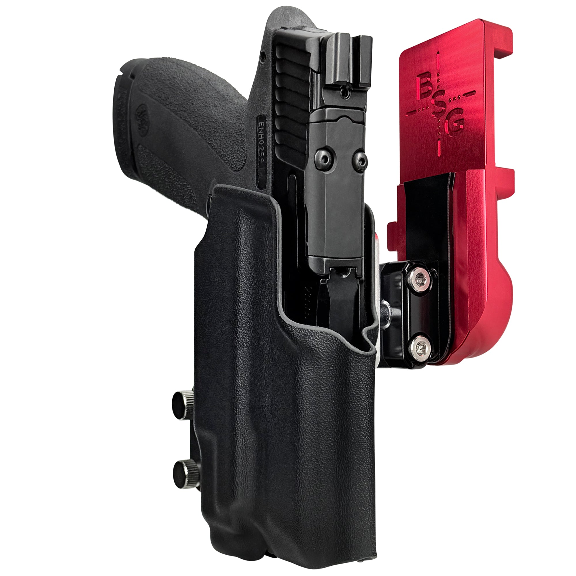 S&W M&P Shield X TLR-7 Sub IPSC/USPA Quick Mount Ball Joint Holster with Red Belt Attachment, Black Holster Shell