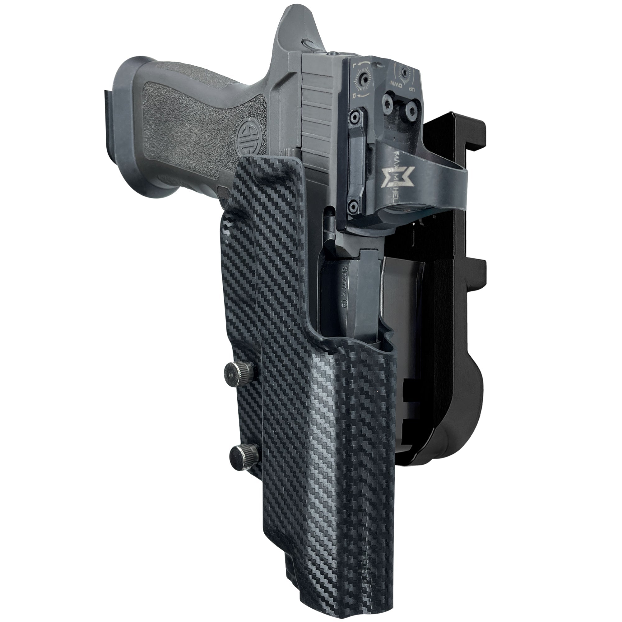 Sig P320 Full Size IPSC/USPA Quick Mount Holster with Black Belt Attachment, Carbon Fiber Holster Shell