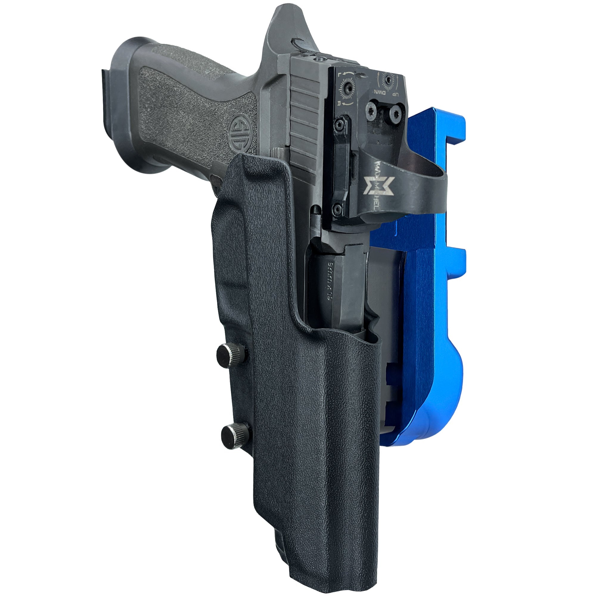 Sig P320 Full Size IPSC/USPA Quick Mount Holster with Blue Belt Attachment, Black Holster Shell