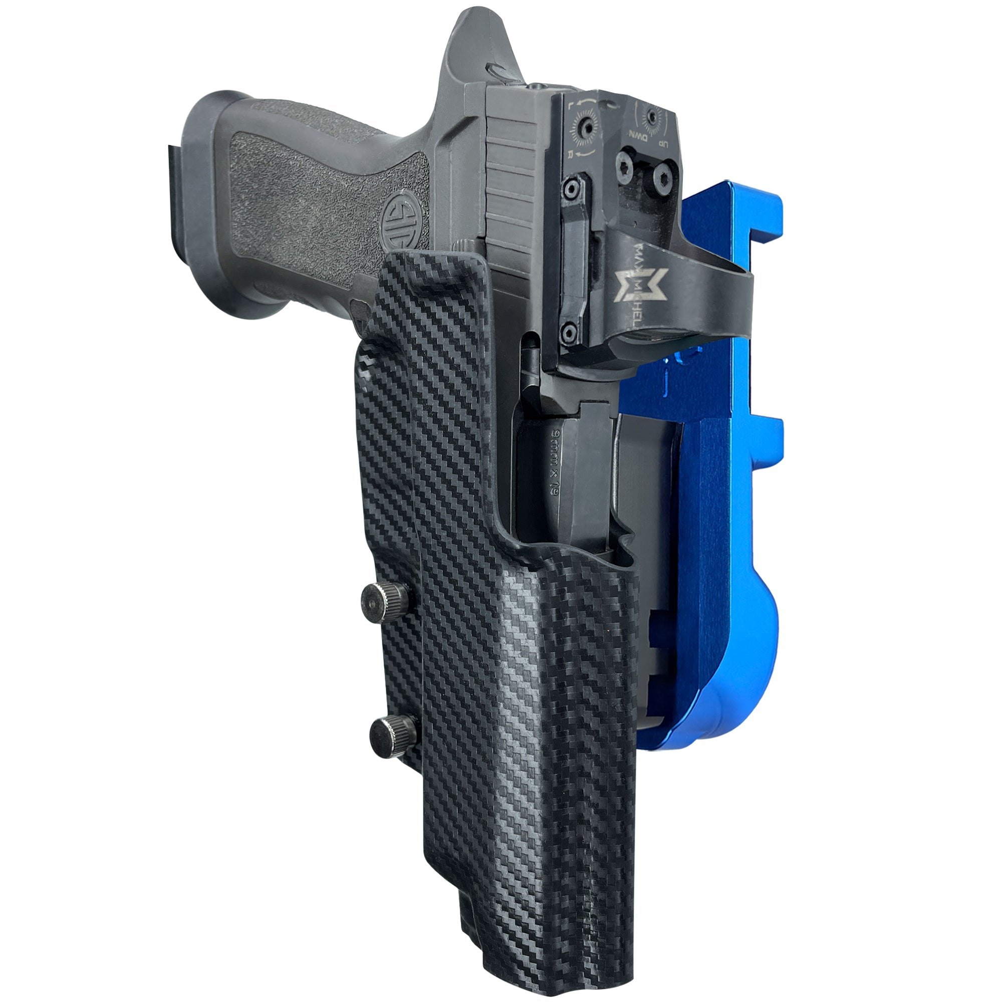Sig P320 Full Size IPSC/USPA Quick Mount Holster with Blue Belt Attachment, Carbon Fiber Holster Shell