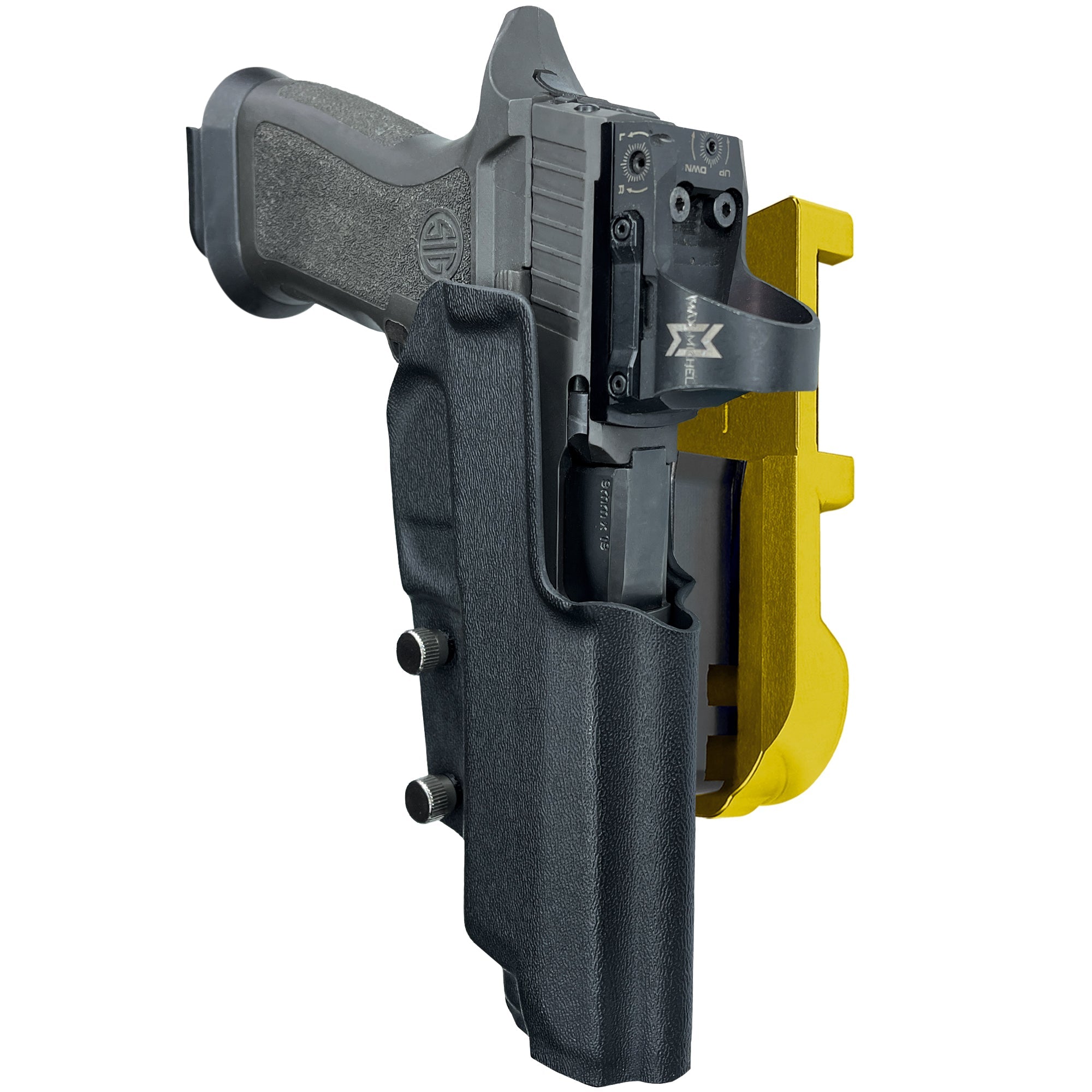 Sig P320 Full Size IPSC/USPA Quick Mount Holster with 24K Gold Belt Attachment, Black Holster Shell