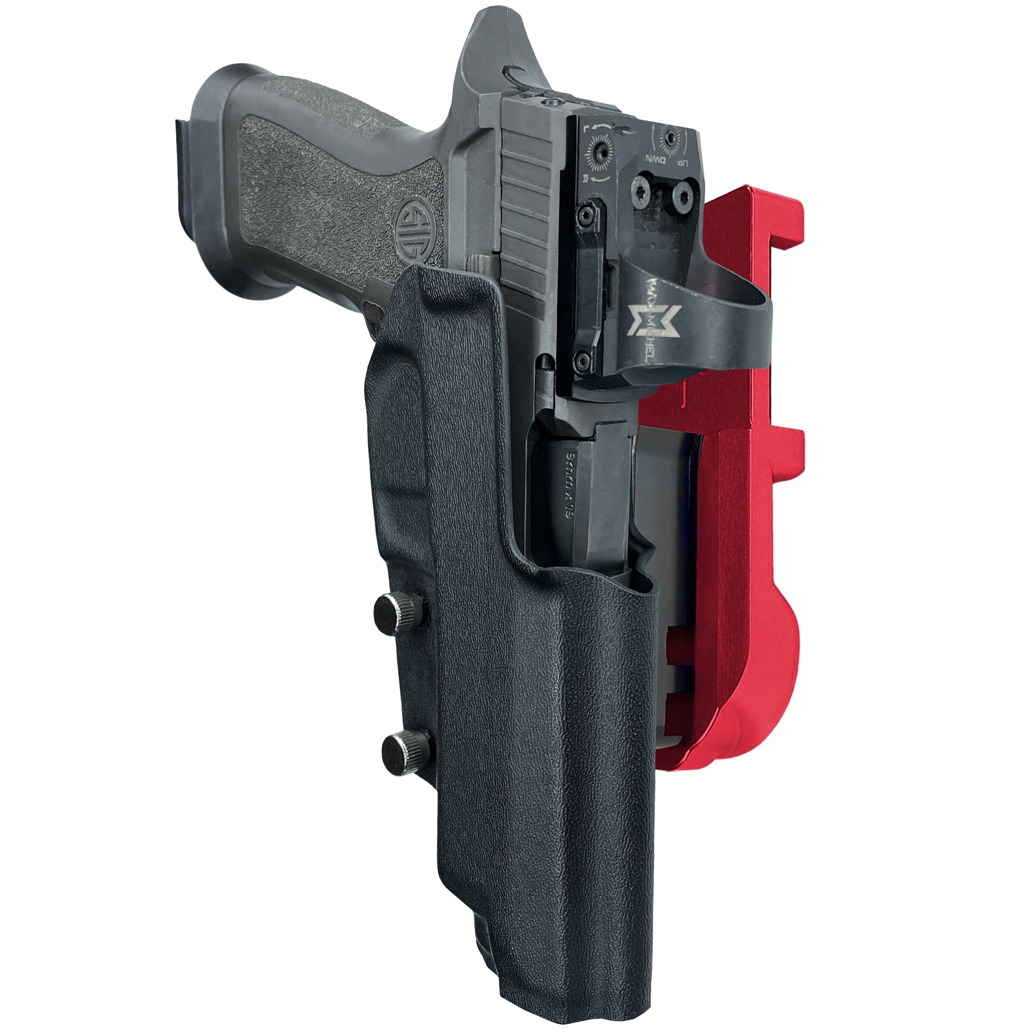 Sig P320 Full Size IPSC/USPA Quick Mount Holster with Red Belt Attachment, Black Holster Shell