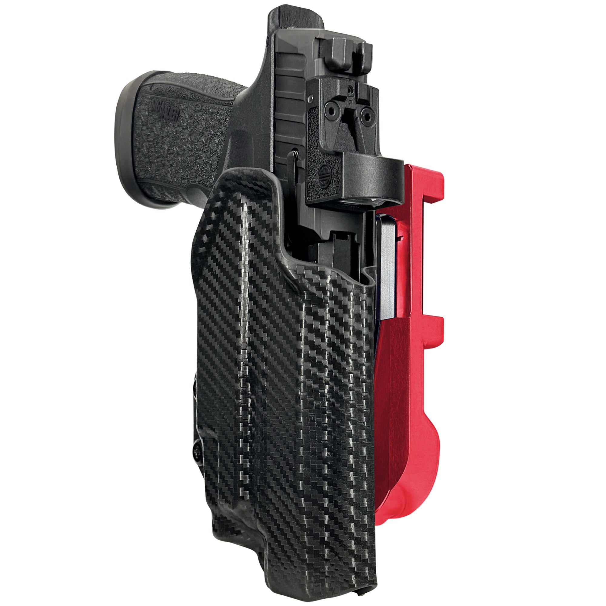 Sig P365 FUSE w/ TLR-7X IDPA Quick Mount Holster with Red Belt Attachment, Carbon Fiber Holster Shell