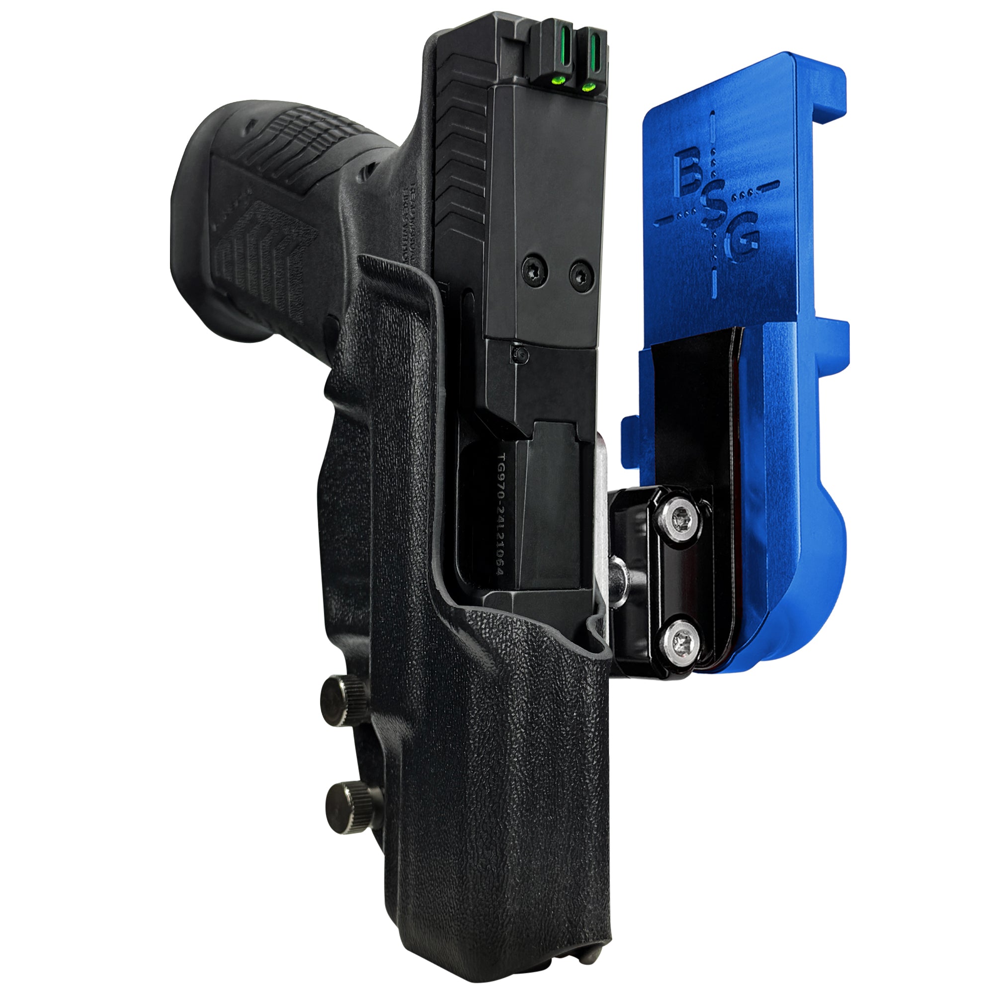 RIA Derya DY9 IPSC/USPA Quick Mount Ball Joint Holster with Blue Belt Attachment, Black Holster Shell