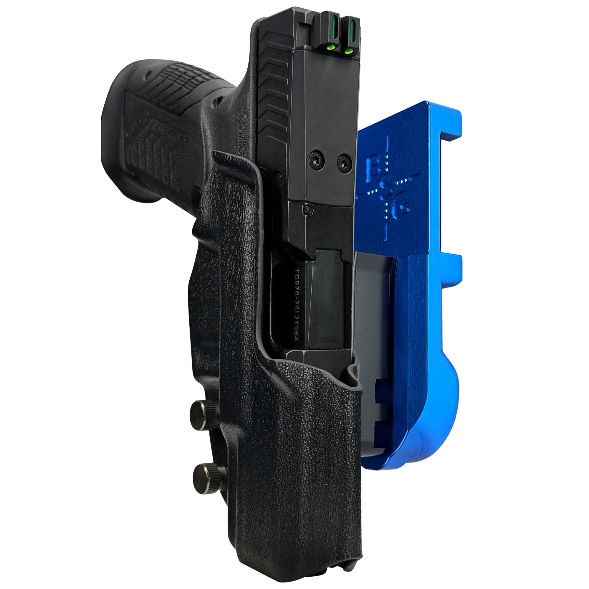 RIA Derya DY9 IPSC/USPA Quick Mount Holster with Blue Belt Attachment, Black Holster Shell
