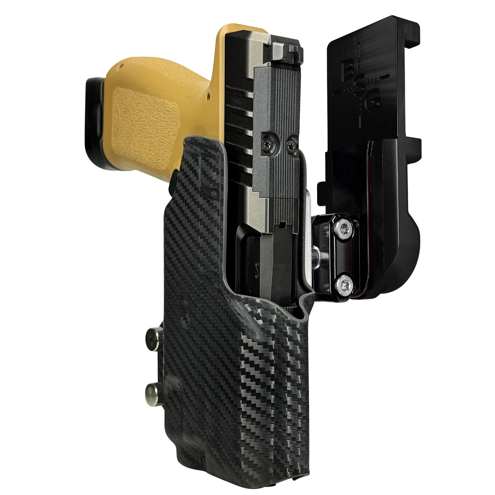 Rost RM1C w TLR7X IPSC/USPA Quick Mount Ball Joint Holster with Black Belt Attachment, Carbon Fiber Holster Shell