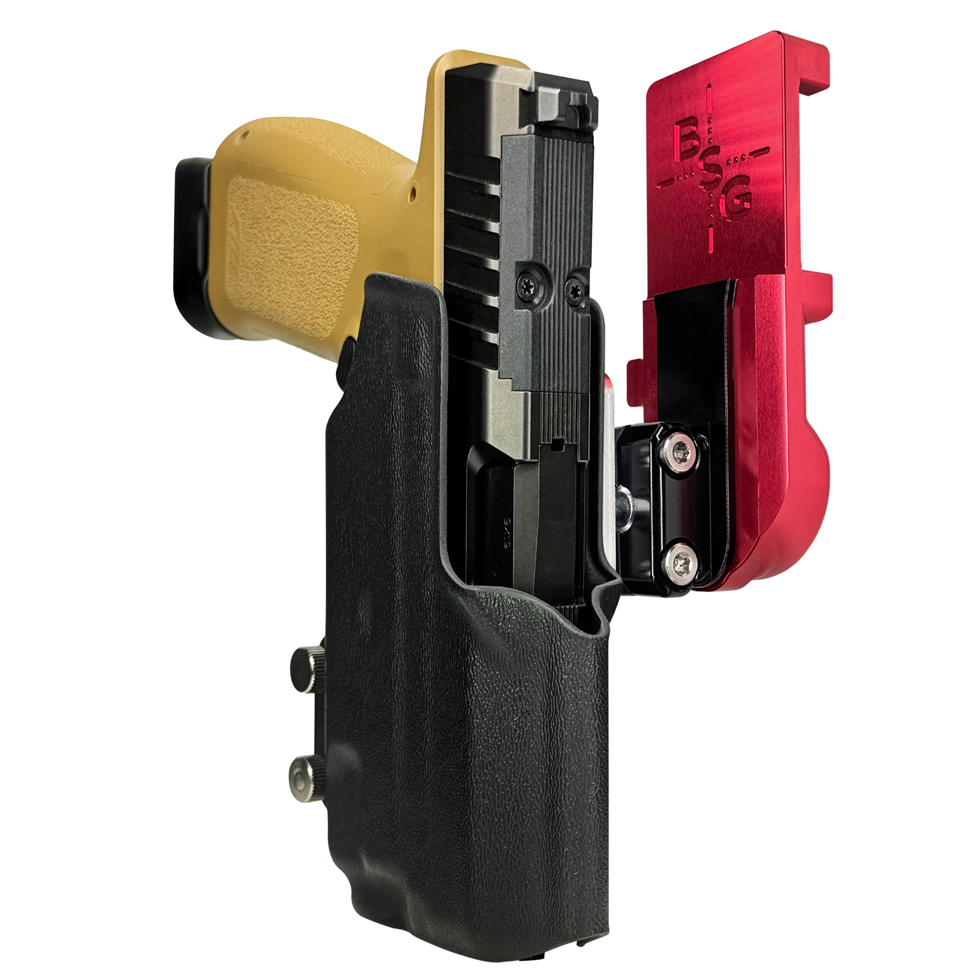 Rost RM1C w TLR7X IPSC/USPA Quick Mount Ball Joint Holster with Red Belt Attachment, Black Holster Shell