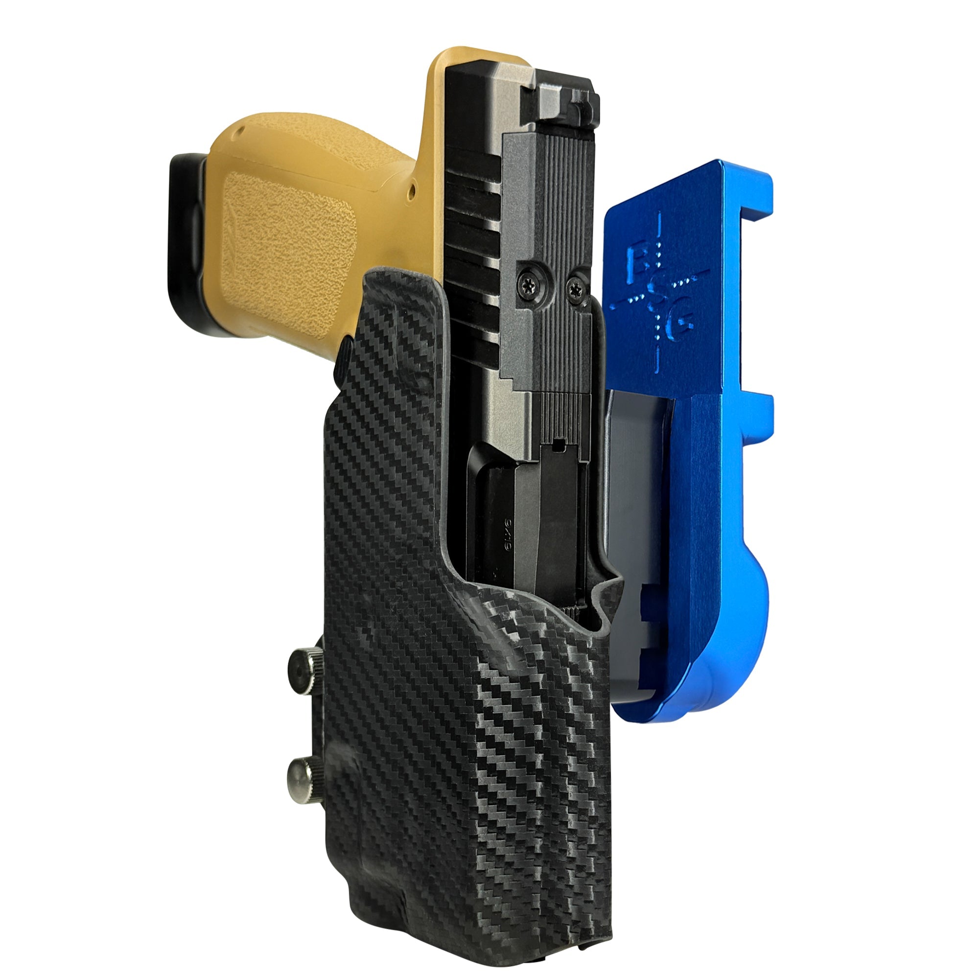 Rost RM1C w TLR7X IPSC/USPA Quick Mount Holster with Blue Belt Attachment, Carbon Fiber Holster Shell