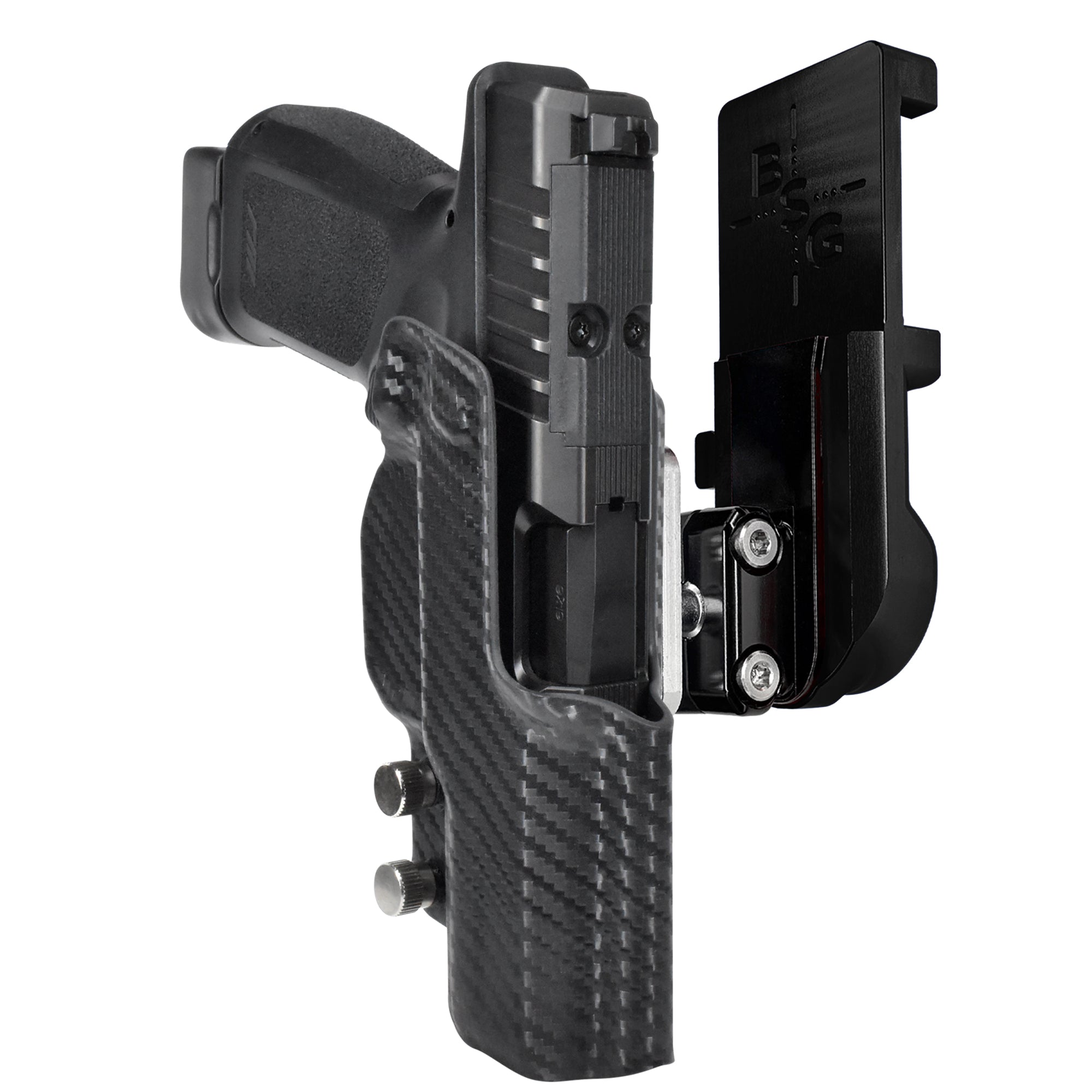 Rost Martin RM1C IPSC/USPA Quick Mount Ball Joint Holster with Black Belt Attachment, Carbon Fiber Holster Shell